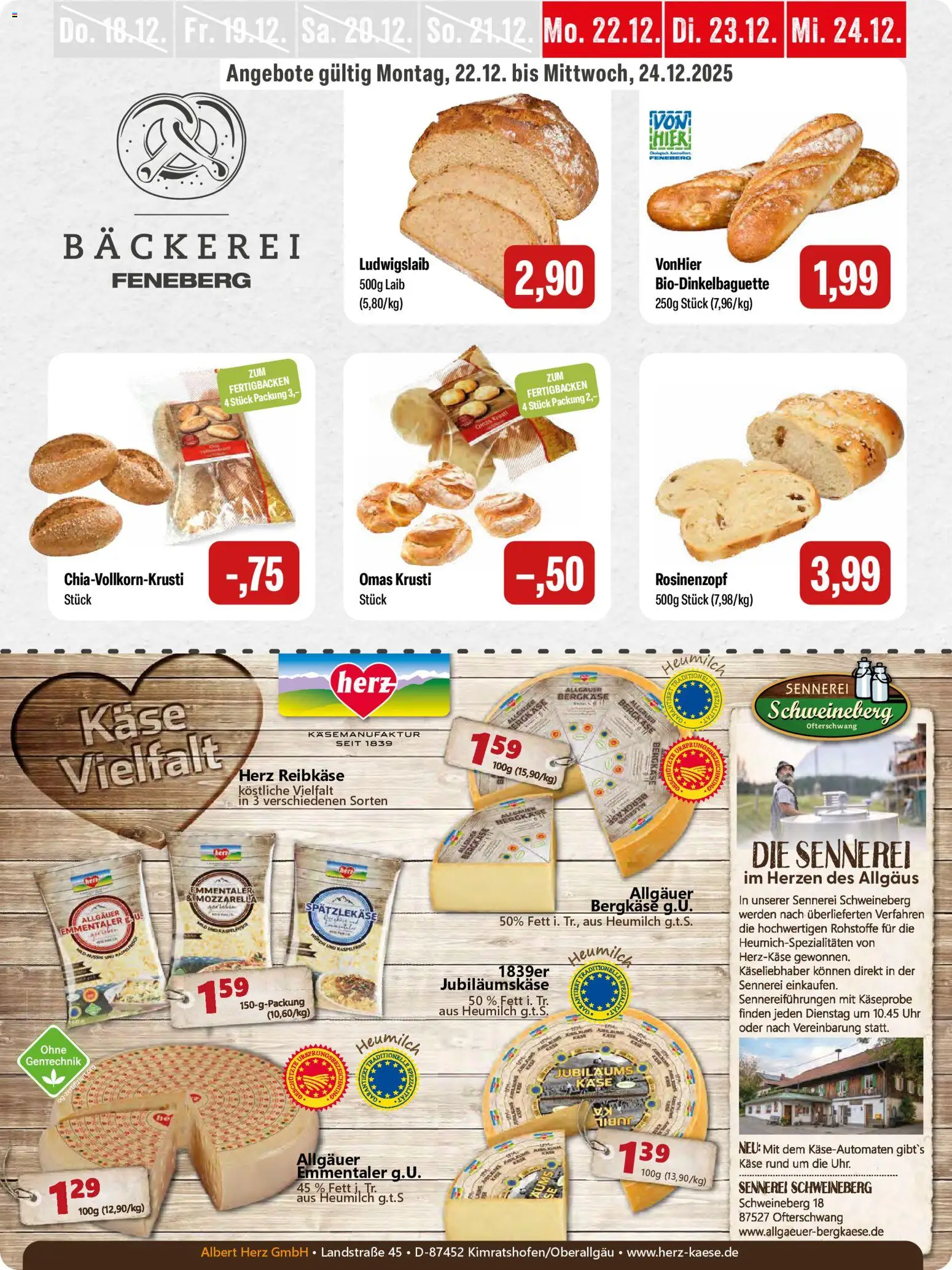 Feneberg Angebote – gültig ab 18.12.2025 | Seite: 20 | Produkte: Bäckerei, Käse, Mozzarella, Uhr