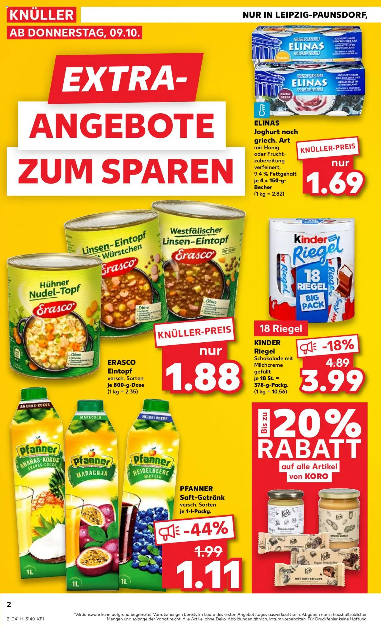 Kaufland prospekt Leipzig	 – gültig ab 09.10.2025 | Seite: 2 | Produkte: Kinder schokolade, Butter, Joghurt, Erasco