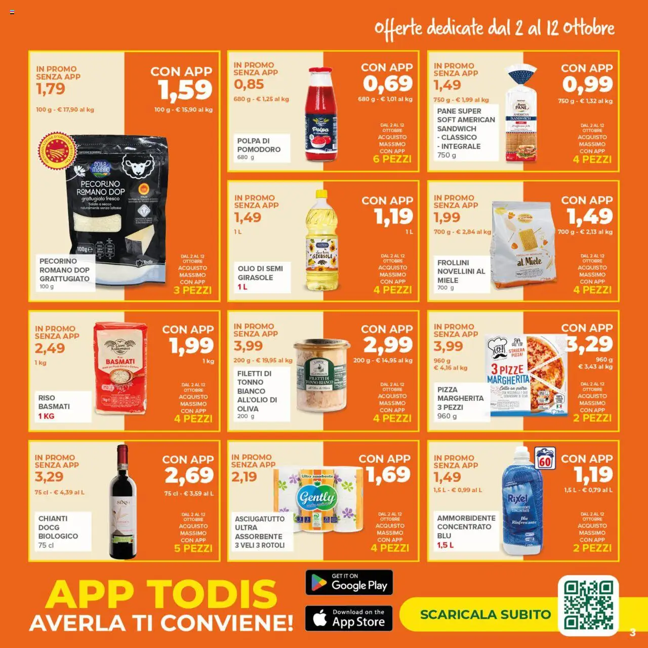Volantino Todis del 02.10.2025 | Pagina: 3 | Prodotti: Pane, Ammorbidente, The, Asciugatutto
