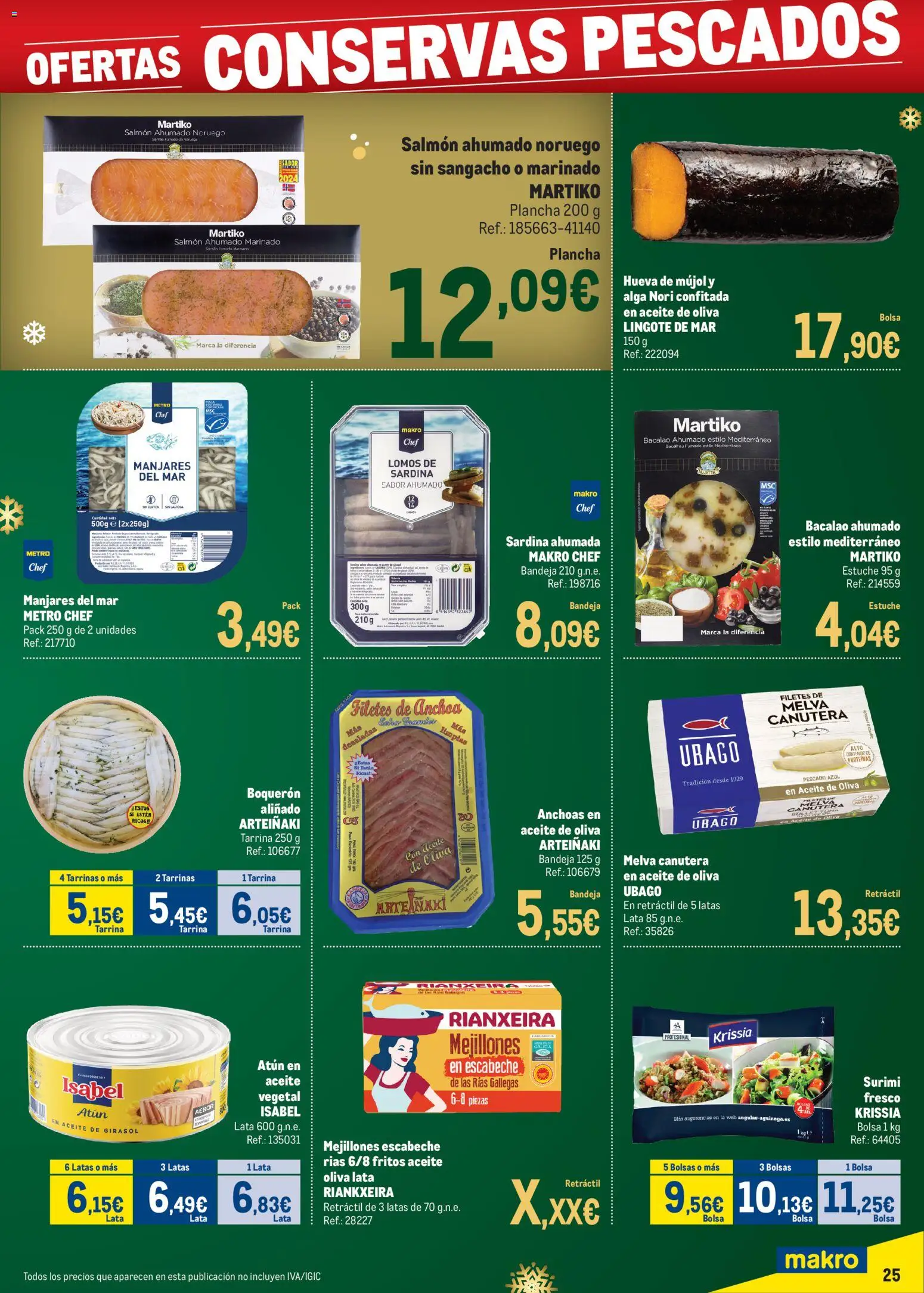 Makro - Precios Navidad Sur │ válido desde el 24.11.2025 | Página: 25 | Productos: Mejillones escabeche, Aceite, Aceite de girasol, Anchoa