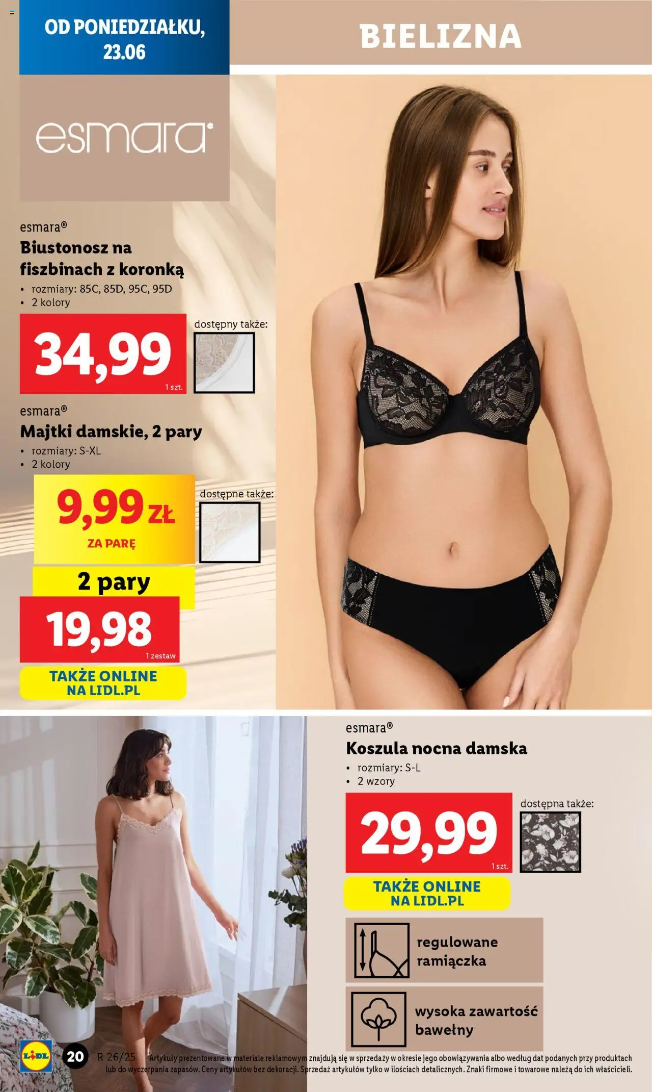 Lidl Katalog od 23.06.2025 | Strona: 20 | Produkty: Koszula, Bielizna, Majtki, Biustonosz