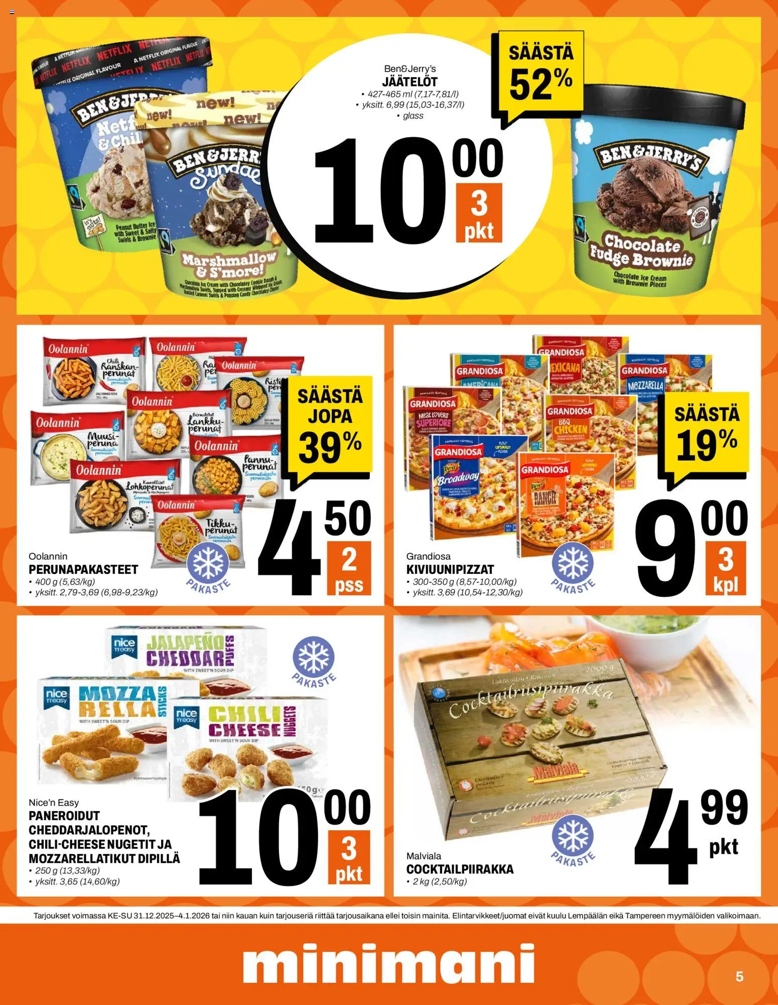Minimani tarjoukset – voimassa 31.12.2025 alkaen | Sivu: 5 | Tuotteet: Mozzarella, Nugetit, Chili, Peruna