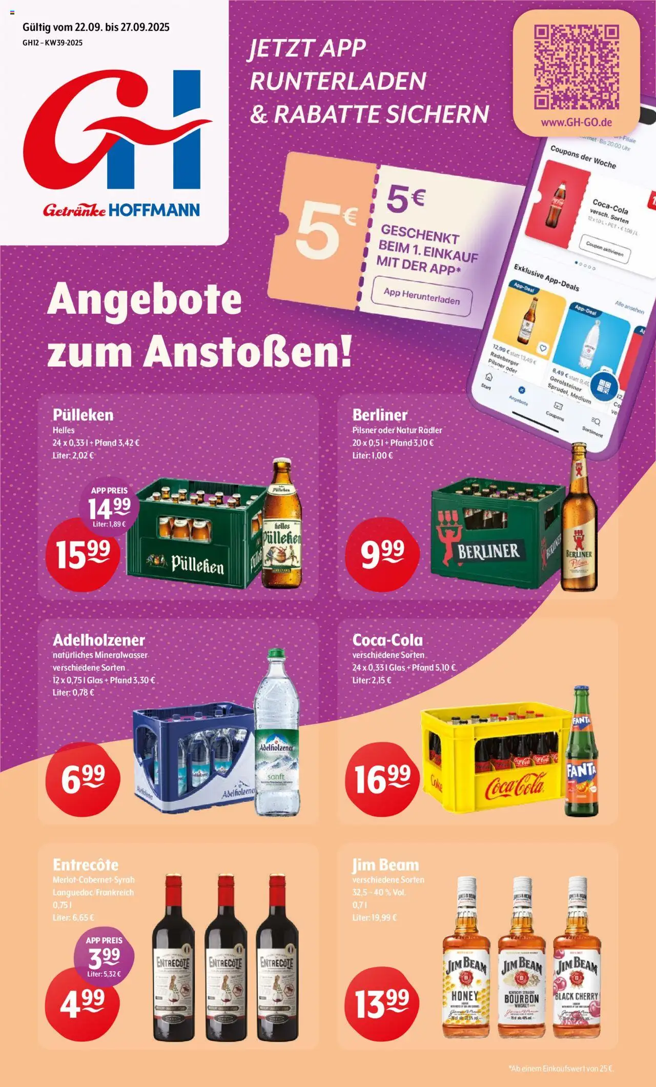 Getränke Hoffmann - Brandenburg – gültig ab 22.09.2025 | Seite: 1 | Produkte: Berliner, Adelholzener, Entrecote, Uhr