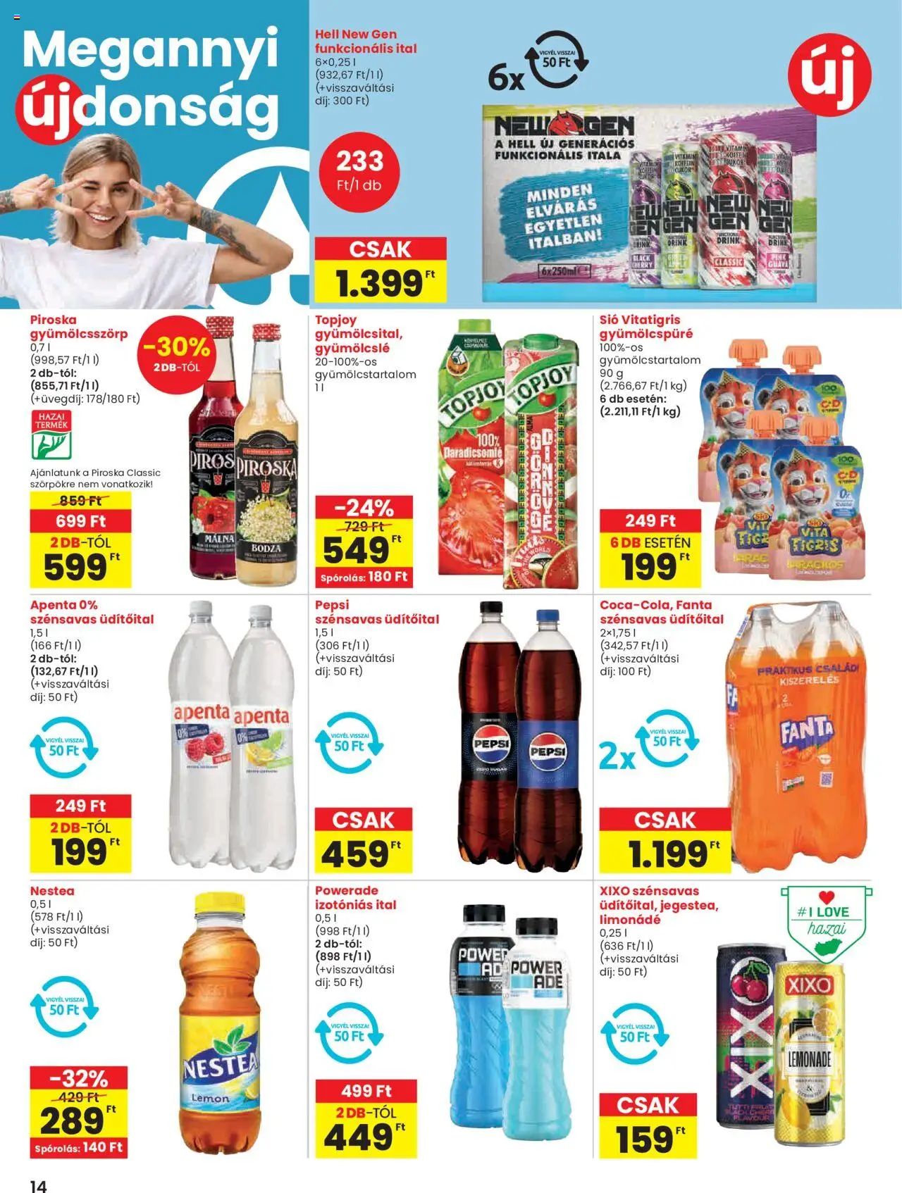 Spar akciós ujság - amely érvényes a következő dátumtól: 18.09.2025 | Oldal: 14 | Termékek: Málna, Gyümölcslé, Pepsi, Fanta
