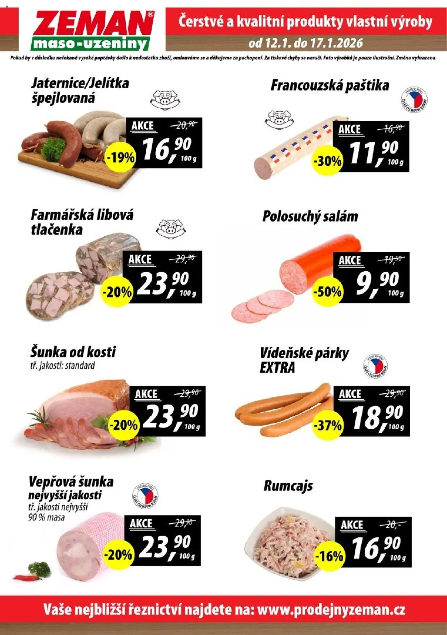 Prodejny Zeman leták - Praha od 12.01.2026 | Strana: 2 | Produkty: Šunka od kosti, Salám, Šunka, Paštika