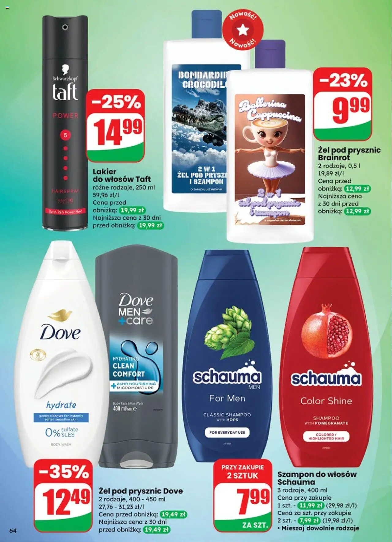 Dino Gazetka od 08.10.2025 | Strona: 64 | Produkty: Prysznic, Szampon, Lakier do włosów, Żel pod prysznic