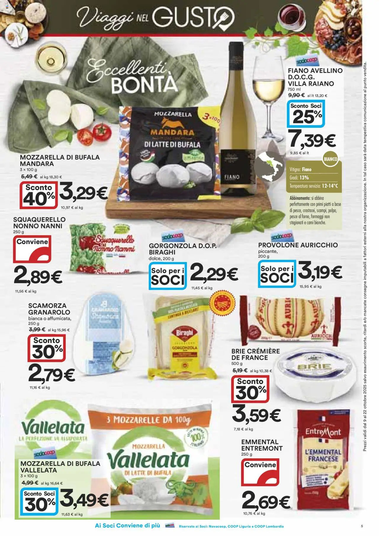 Volantino Ipercoop del 09.10.2025 | Pagina: 5 | Prodotti: Pesce, Mozzarella, Gorgonzola, Emmental