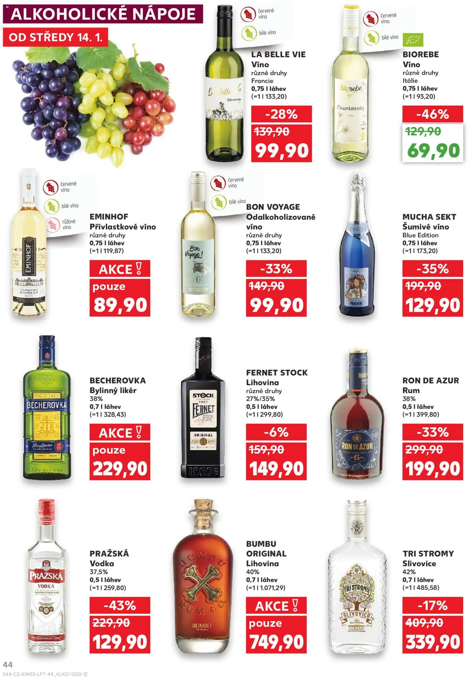 Kaufland leták - Ostrava od 14.01.2026 | Strana: 44 | Produkty: Vodka, Sekt, Mucha sekt, Růžové víno