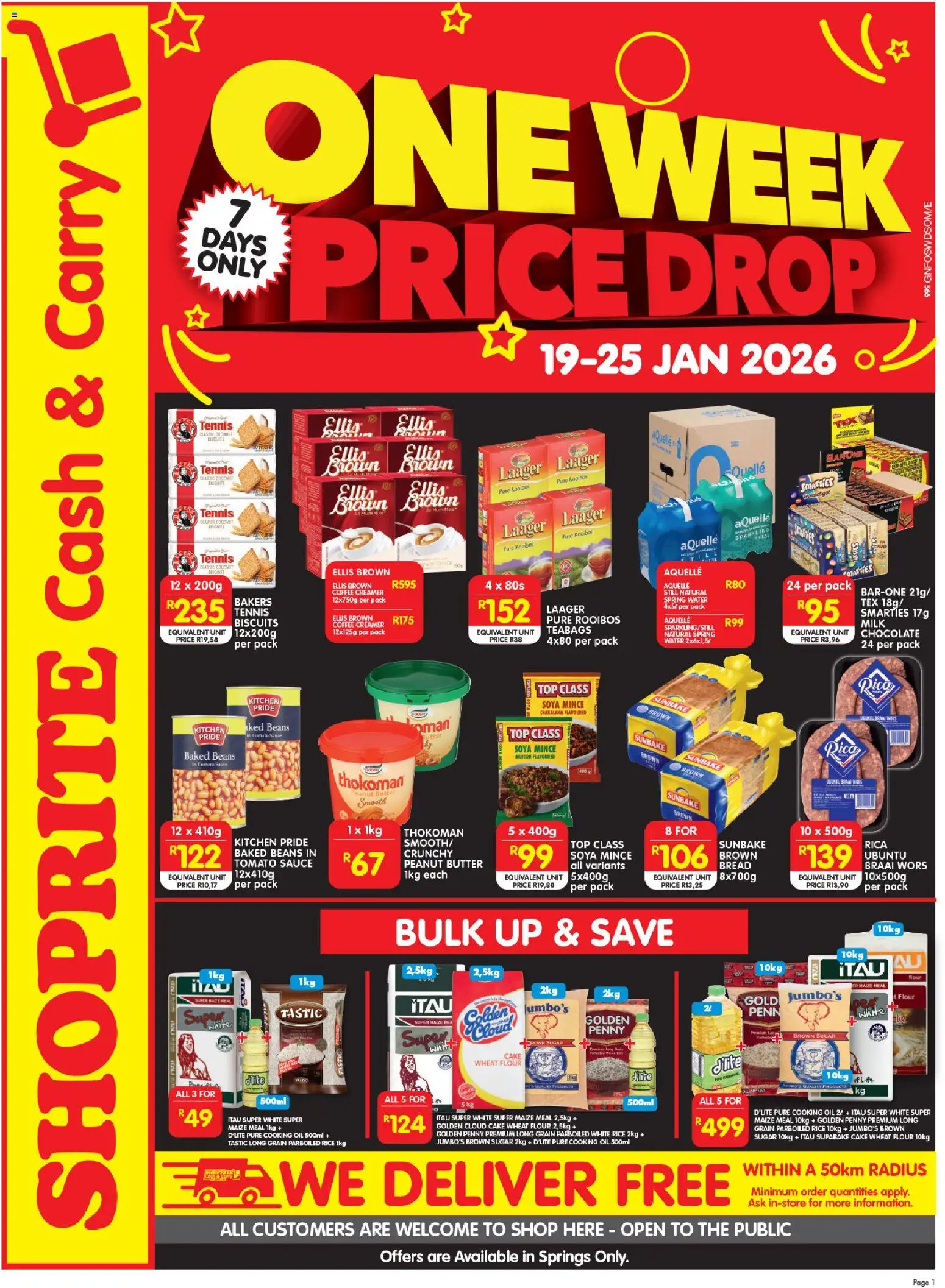 New Shoprite catalogue – valid from 19.01.2026 | Page: 1 | Products: Tomato sauce, Peanut butter, Water, Sauce