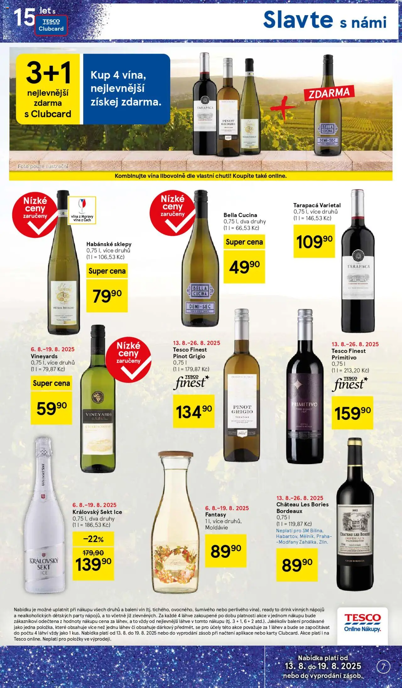 Tesco leták - Supermarket od 13.08.2025 | Strana: 7 | Produkty: Tarapaca, Finest, Sekt, Karty