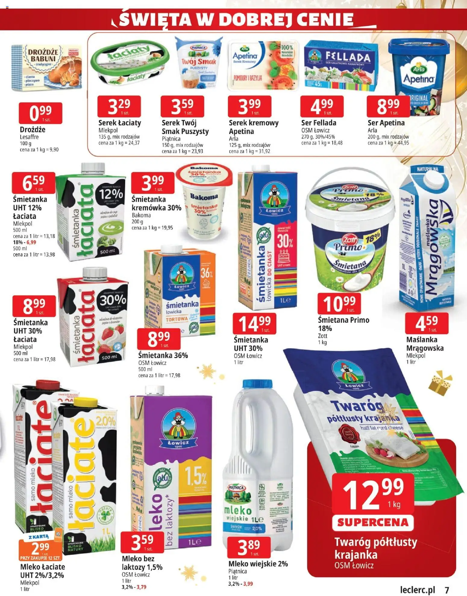 E.Leclerc Gazetka - Zielona Góra od 02.12.2025 | Strona: 7 | Produkty: Twaróg półtłusty, Maślanka, Bazylia, Mleko