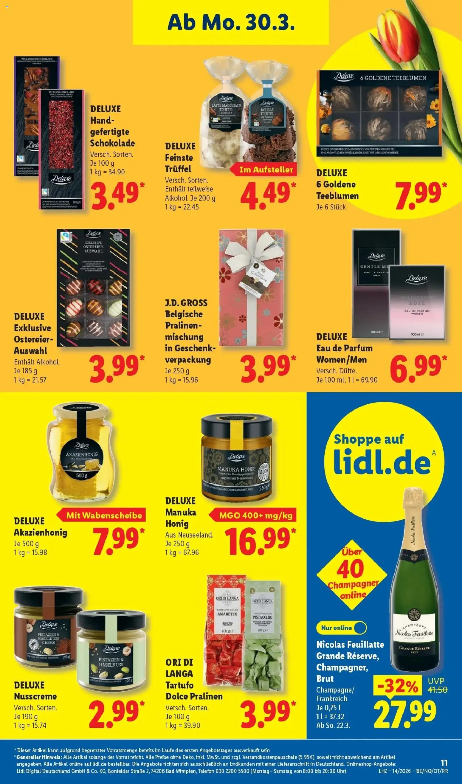 Lidl Prospekt Bergisch Gladbach – gültig ab 30.03.2026 | Seite: 19 | Produkte: Schokolade, Pistazien, Creme, Eau de Parfum