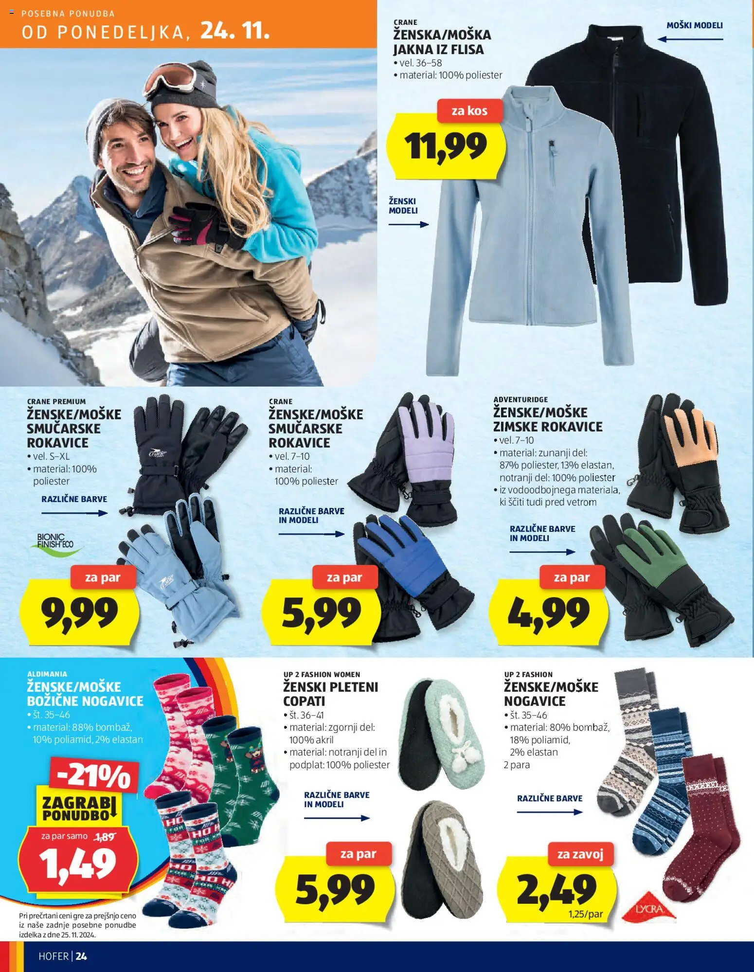 Novi Hofer katalog ponudbe – veljaven od 20.11.2025 | Stran: 24 | Izdelki: Kos, Nogavice, Copati, Rokavice