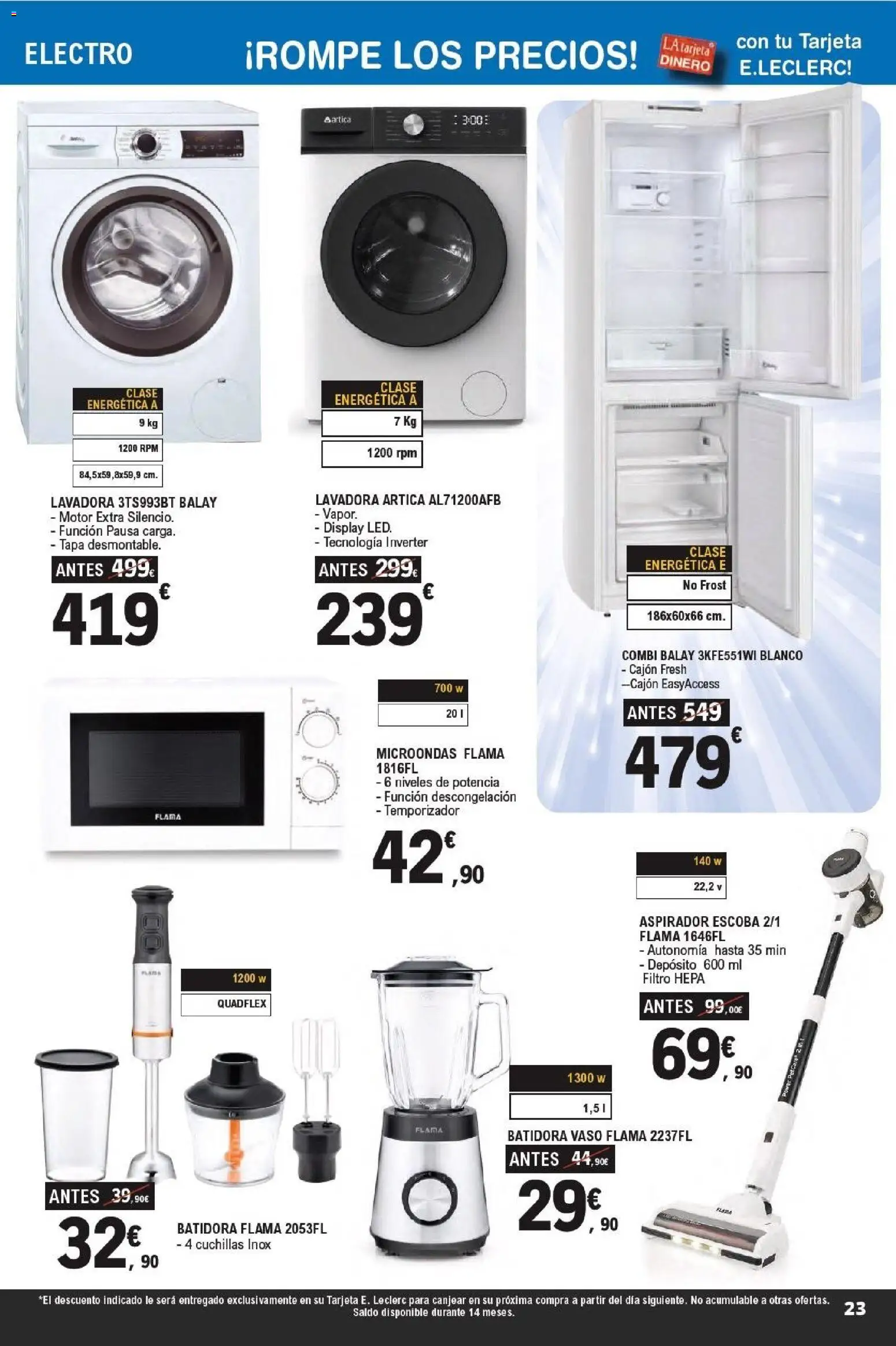 E.Leclerc -Tarjetazo │ válido desde el 18.03.2026 | Página: 23 | Productos: Alcool, Lavadora, Combi, Aspirador