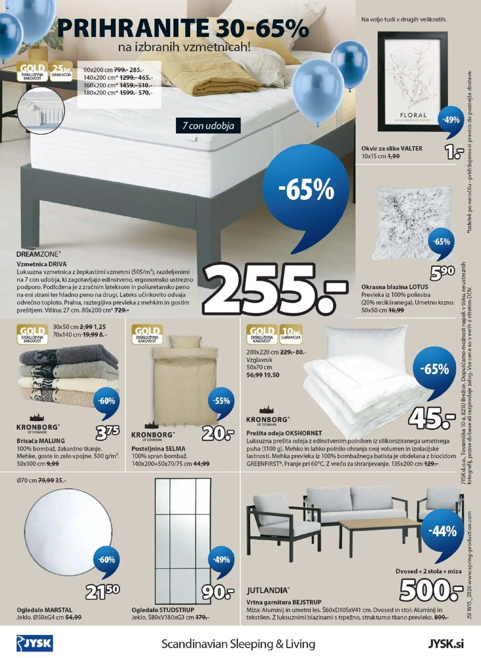 Novi JYSK katalog ponudbe – veljaven od 08.04.2026 | Stran: 24 | Izdelki: Brisača, Prešita odeja, Vzmetnica, Blazina