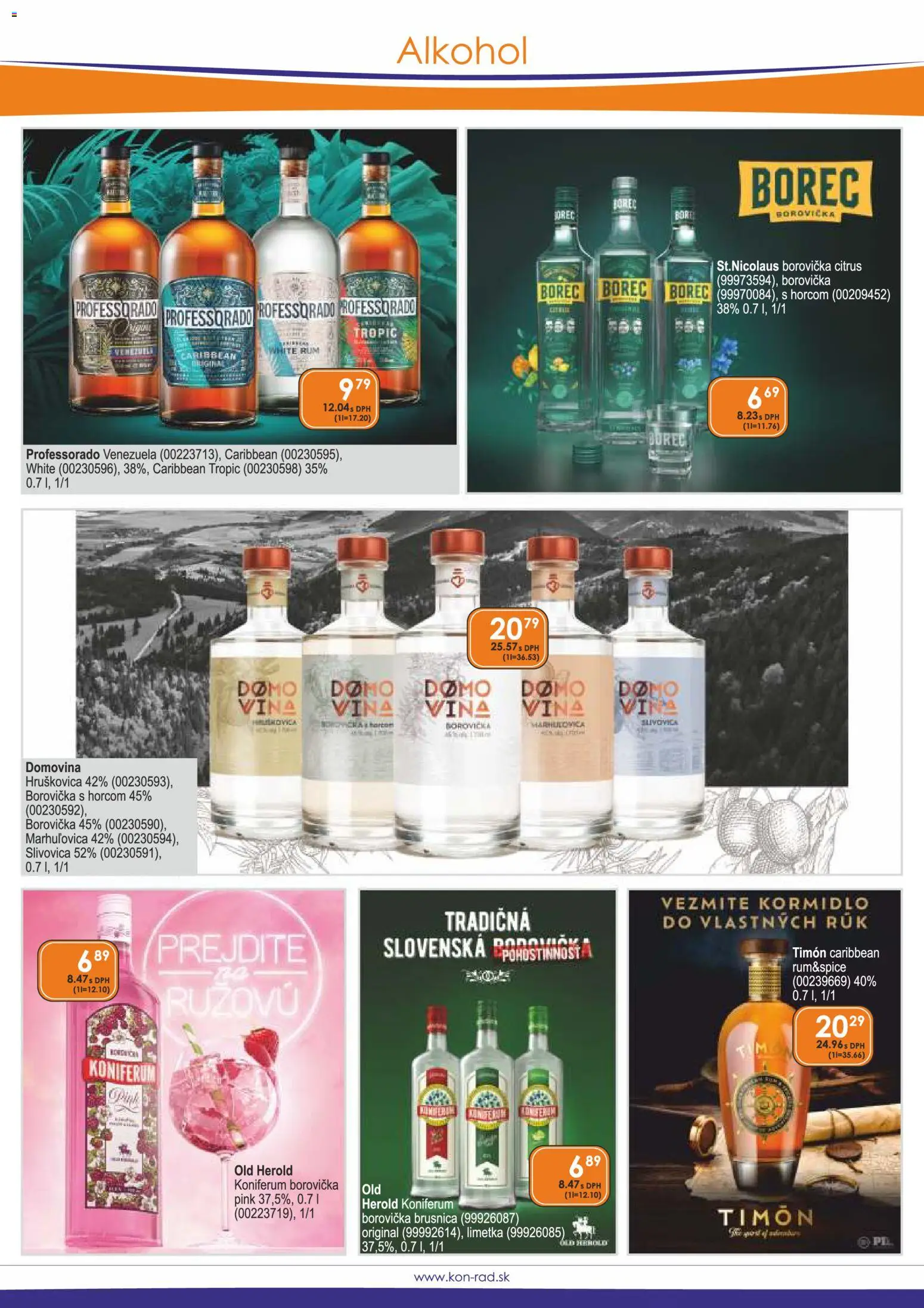 Nové KON - RAD akcie – leták je platný od 01.05.2026 | Strana: 13 | Produkty: Limetka, Borovička, Slivovica, Alkohol