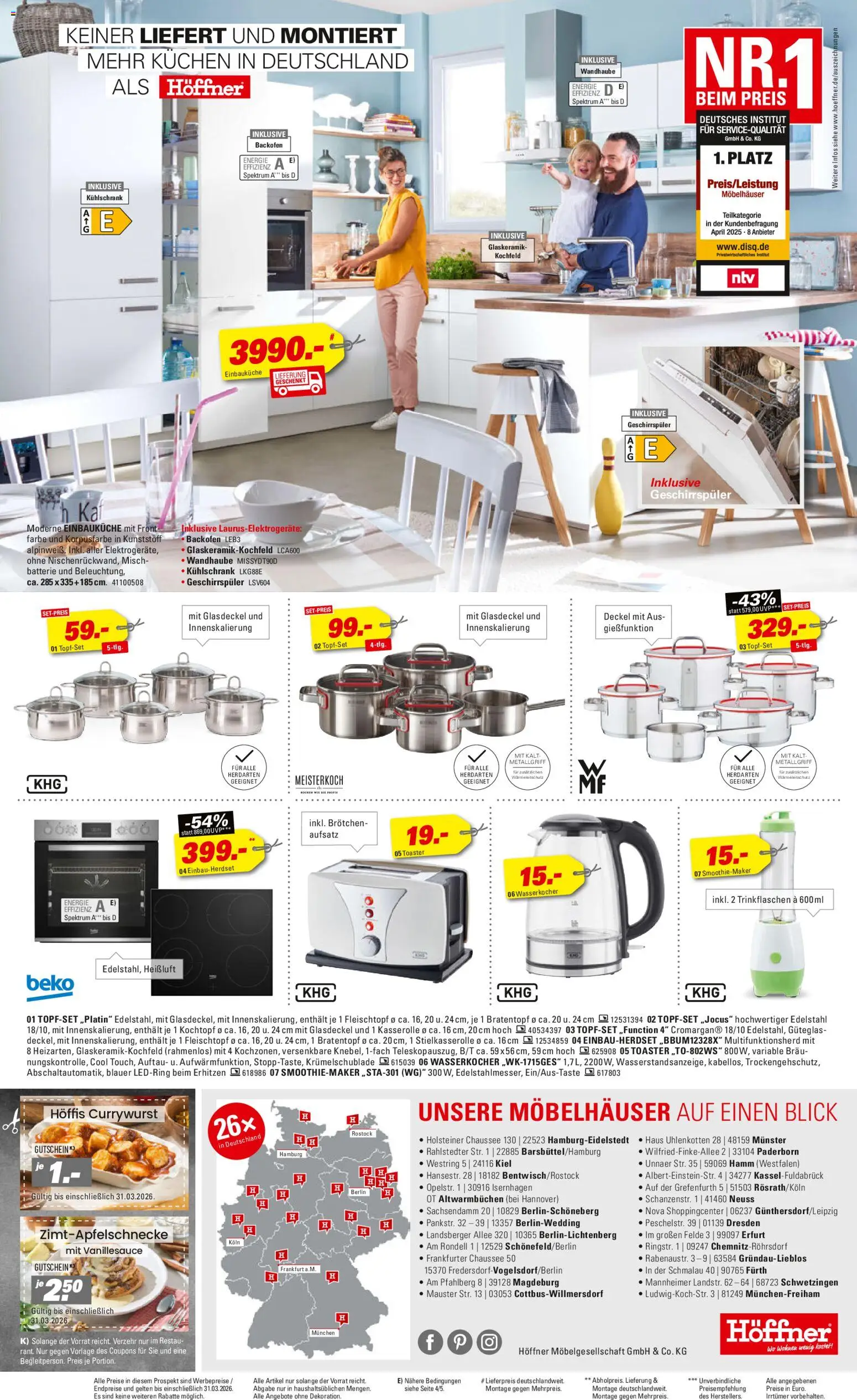 Höffner Prospekt 	 – gültig ab 25.03.2026 | Seite: 8 | Produkte: Geschirrspüler, Toaster, Batterie, Kochfeld