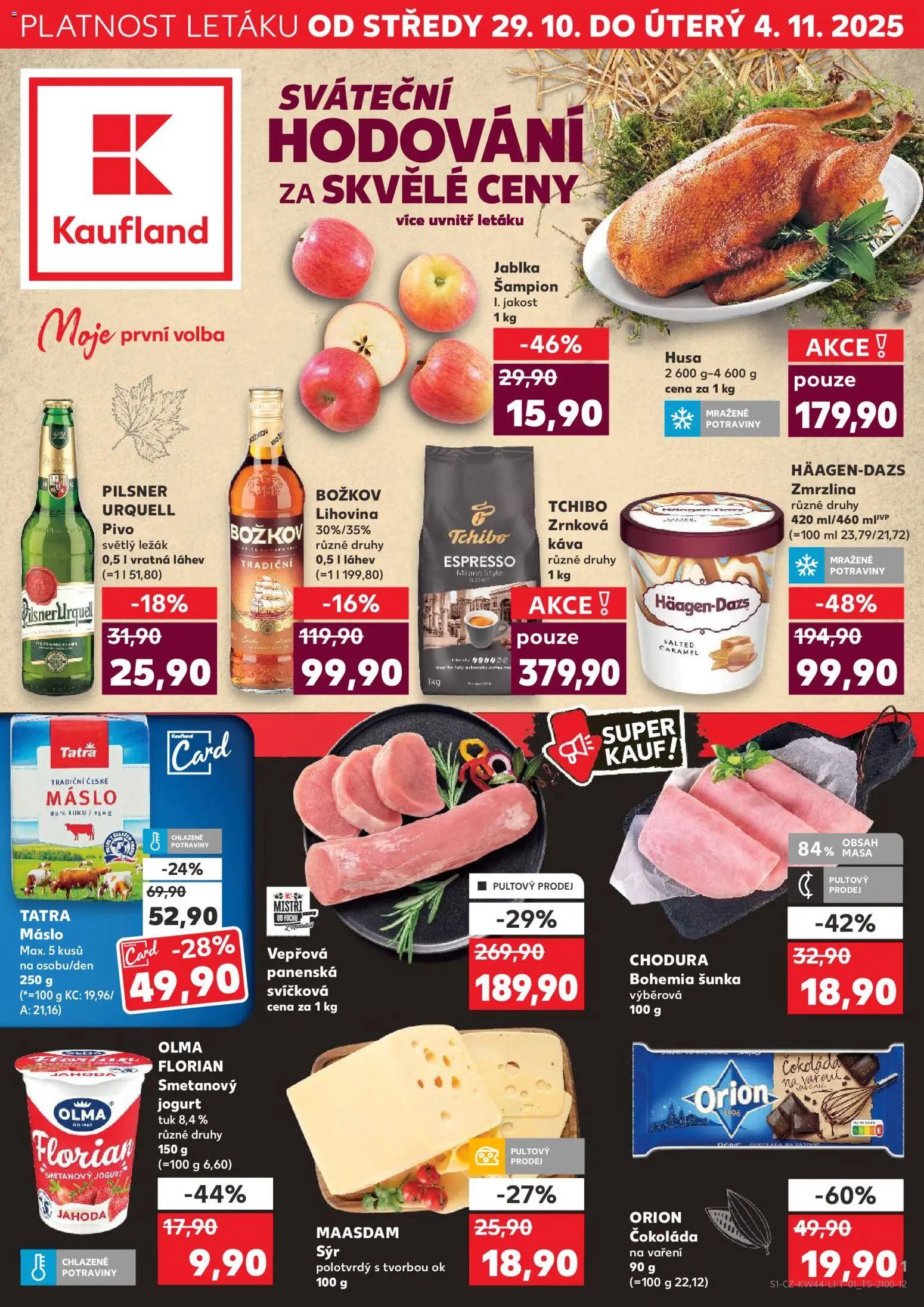 Kaufland leták - Plzeň od 29.10.2025 | Strana: 1 | Produkty: Smetanový jogurt, Káva, Zmrzlina, Láhev
