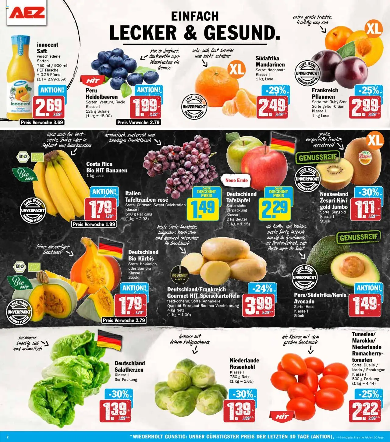 AEZ Prospekt 	 – gültig ab 29.09.2025 | Seite: 2 | Produkte: Butter, Pfannkuchen, Heidelbeeren, Pasta