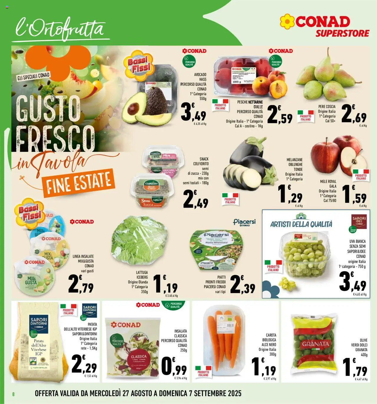 Volantino Conad del 27.08.2025 | Pagina: 8 | Prodotti: Mele, Olive, Melanzane, Semi di zucca