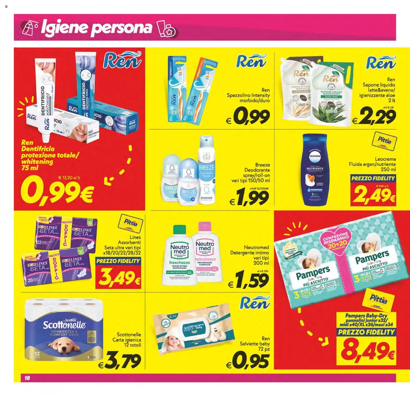 Volantino SuperConveniente del 28.04.2026 | Pagina: 18 | Prodotti: Pannolini, Carta igienica, Dentifricio, Detergente intimo