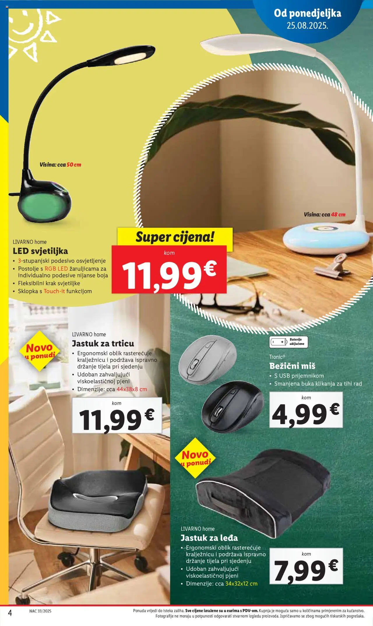 Lidl katalog | vrijedi od 31.07.2025 | Stranica: 4 | Proizvodi: Jastuk, Svjetiljka, Baterije, USB