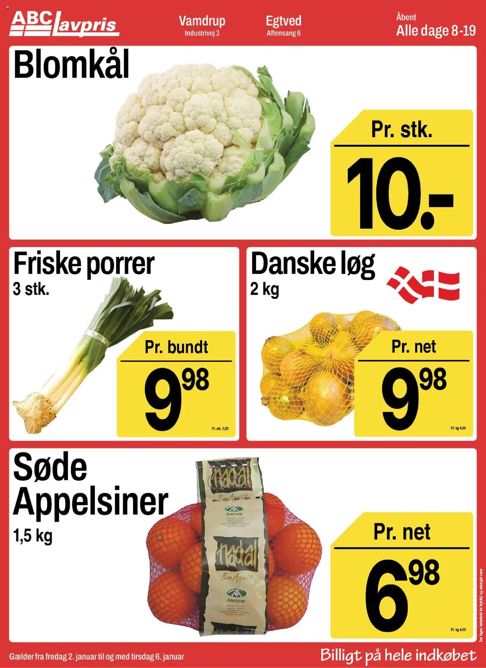 Abc Lavpris tilbudsavis – gyldig fra 02.01.2026 | Side: 2 | Produkter: Appelsiner, Løg, Porrer, Blomkål