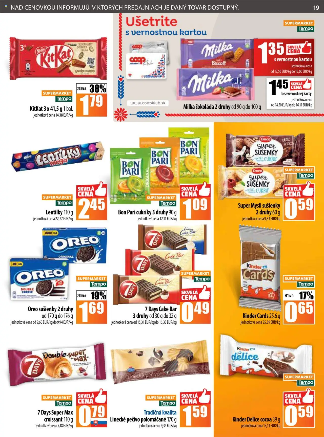 Nové COOP Jednota akcie – leták je platný od 25.09.2025 | Strana: 19 | Produkty: Kinder, Čokoláda, Cukríky, Milka