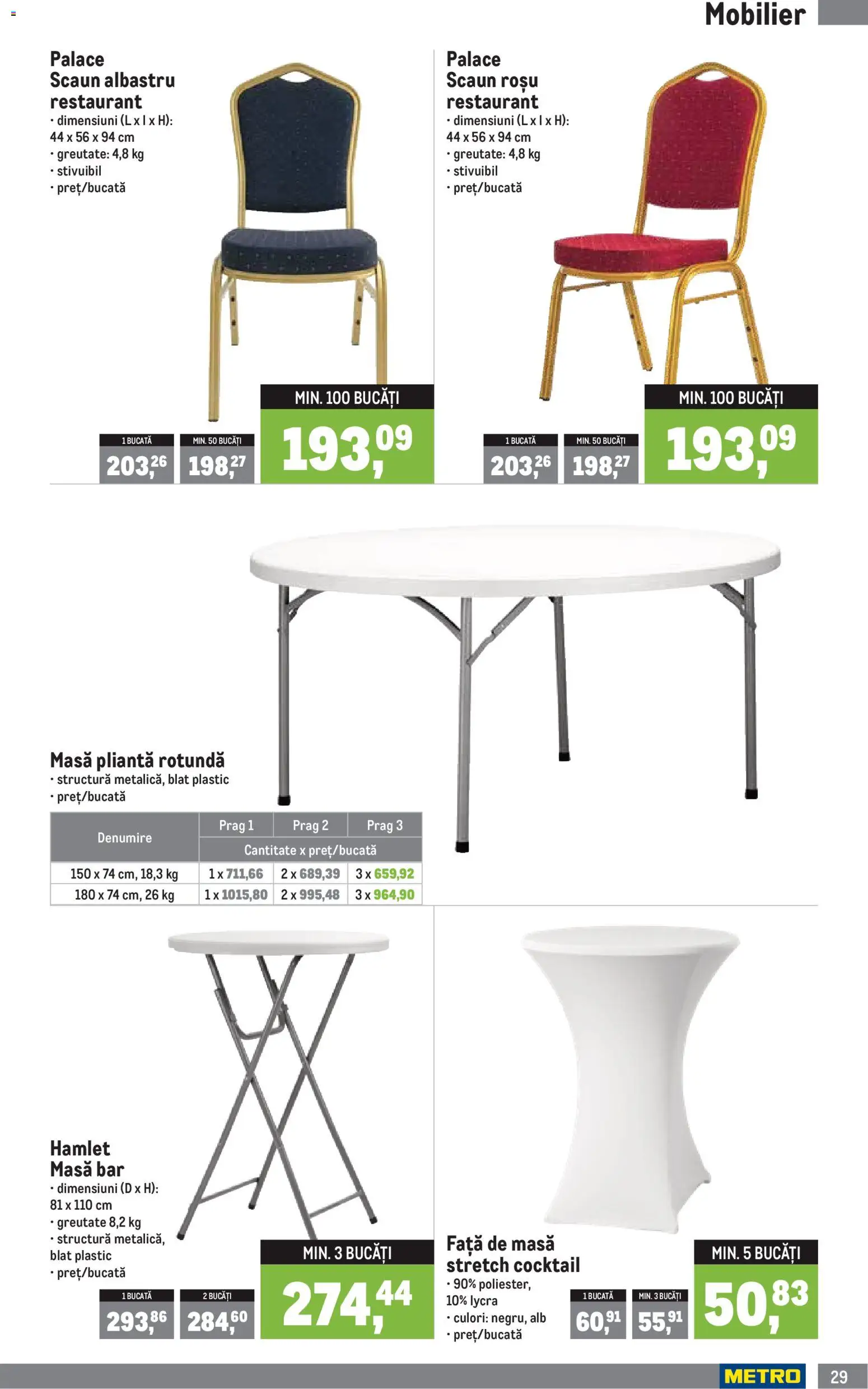 Noul catalog Metro – valabil de la 05.01.2026 | Pagină: 29 | Produse: Față de masă, Masă, Scaun, Cocktail