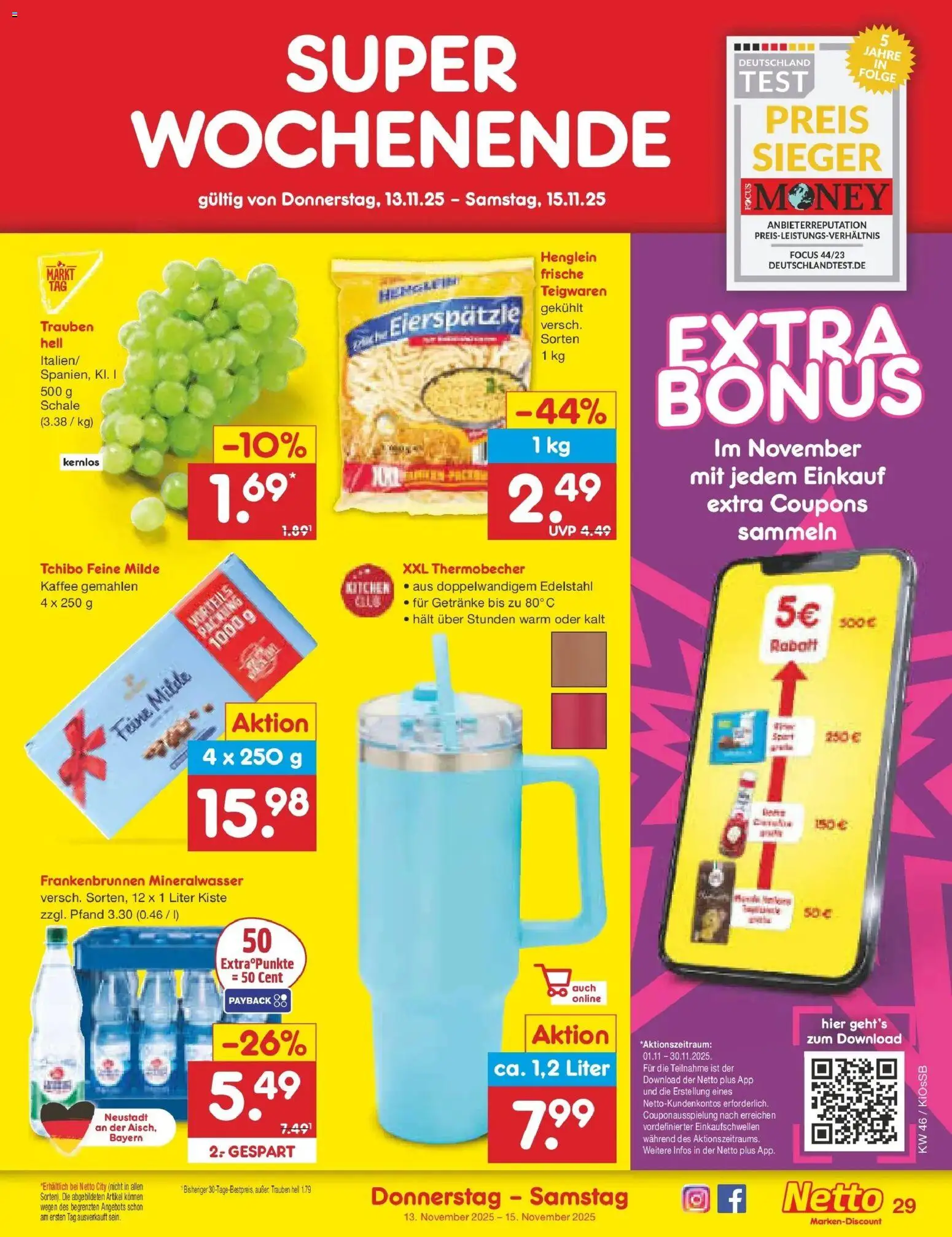 Netto Marken-Discount - Netto: Wochenangebote – gültig ab 10.11.2025 | Seite: 37 | Produkte: Trauben, Kaffee, Mineralwasser