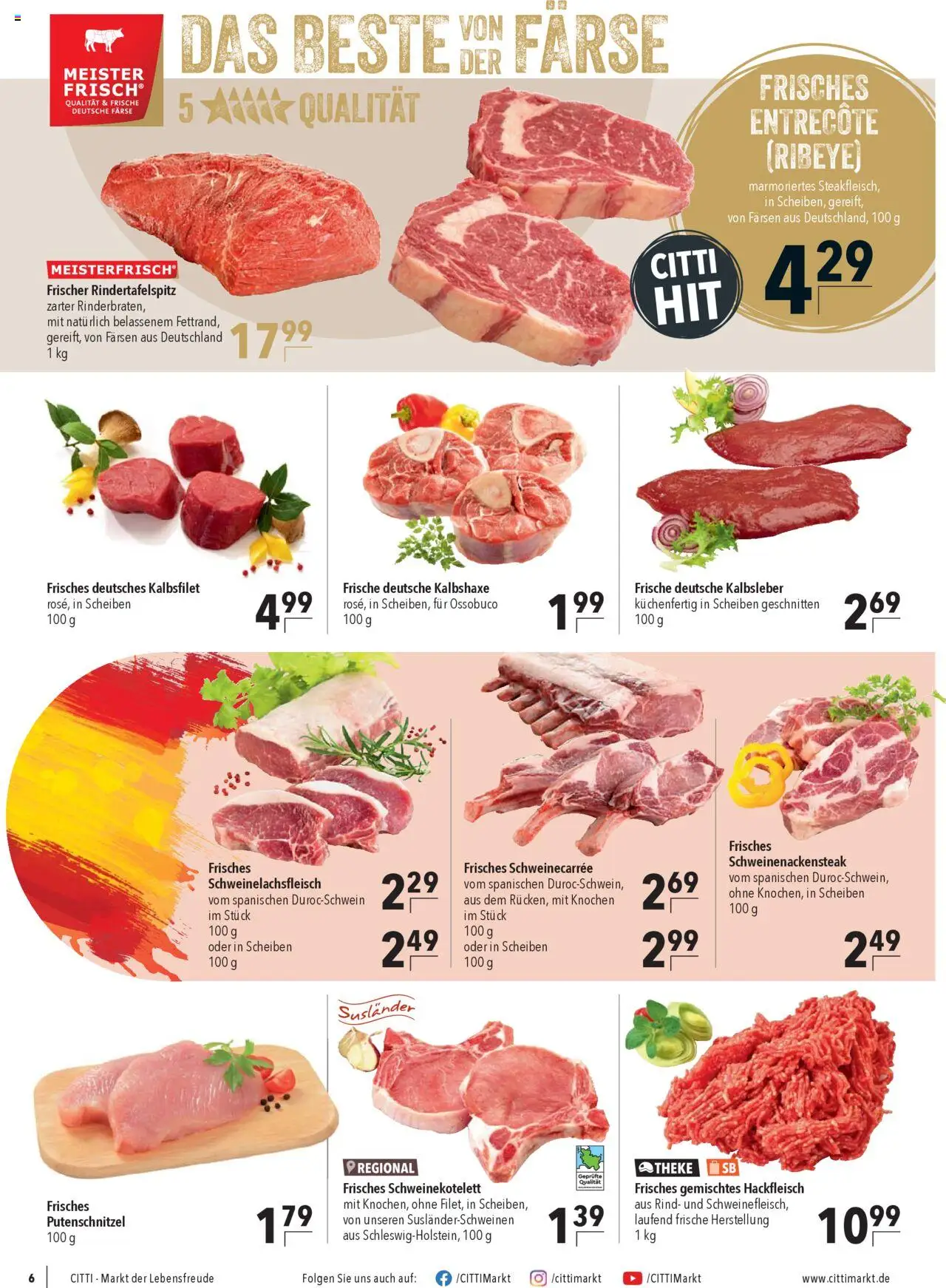 CITTI Markt Prospekt 	 – gültig ab 15.10.2025 | Seite: 6 | Produkte: Theke, Kalbsleber, Putenschnitzel, Hackfleisch