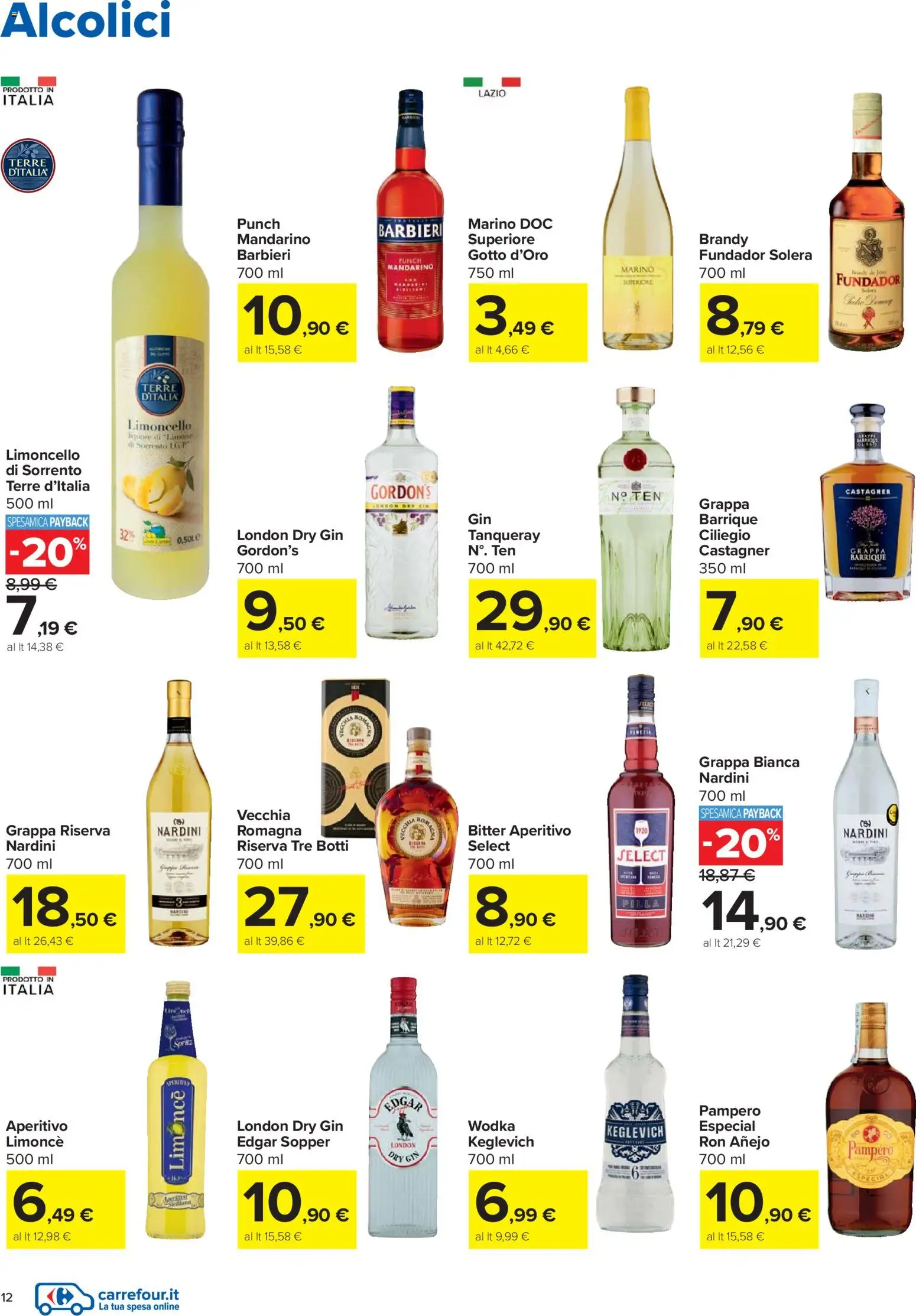 Volantino Carrefour del 27.11.2025 | Pagina: 12 | Prodotti: Gin, Limoncello, Grappa, Brandy