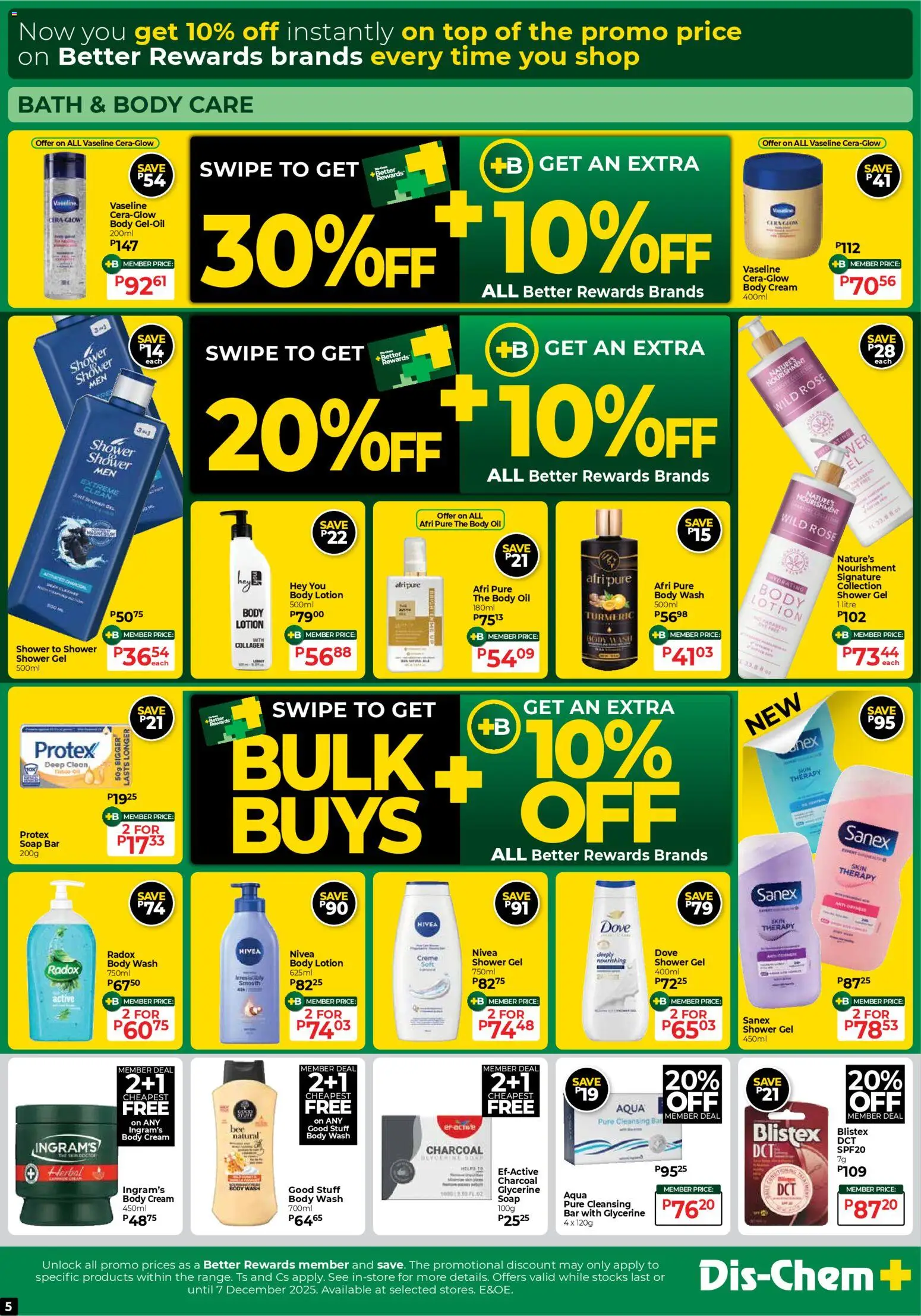 New Dis-Chem catalogue – valid from 24.11.2025 | Page: 5 | Products: Shower, Cream, Body cream, Lotion