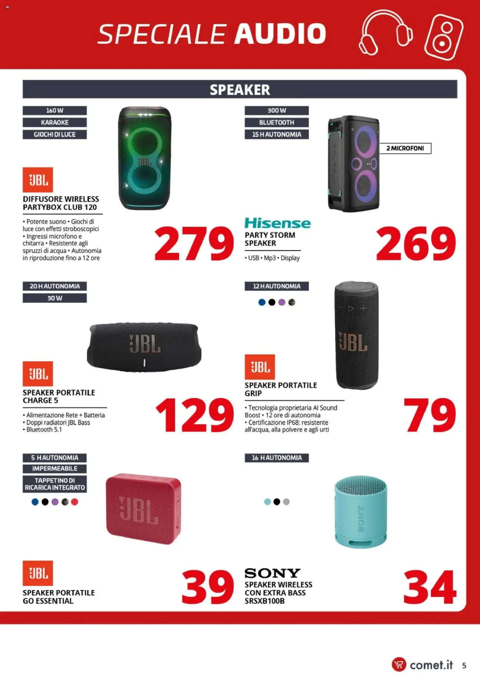 Volantino Comet del 20.02.2026 | Pagina: 5 | Prodotti: Acqua, Audio, Speaker, Batteria