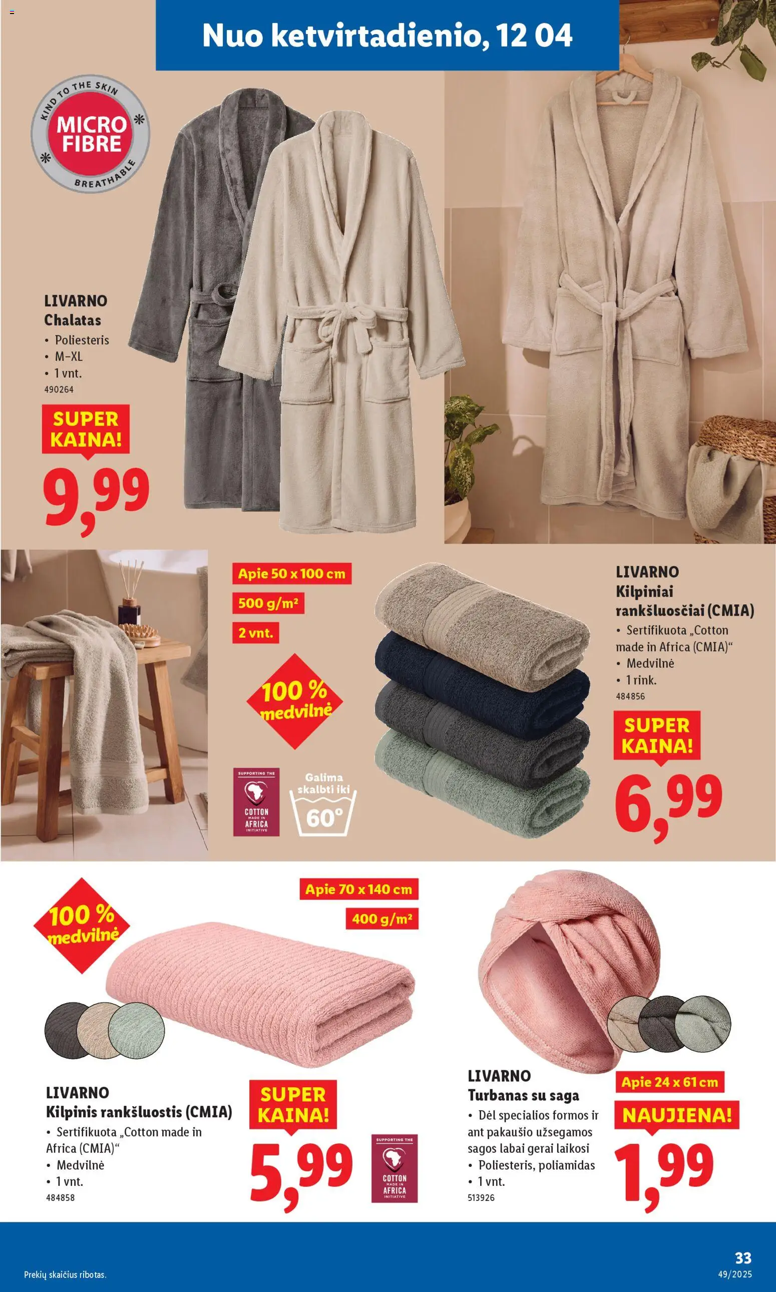 LIDL akcijos nuo 01.12.2025 | Puslapis: 33 | Prekių: Rankšluostis, Chalatas