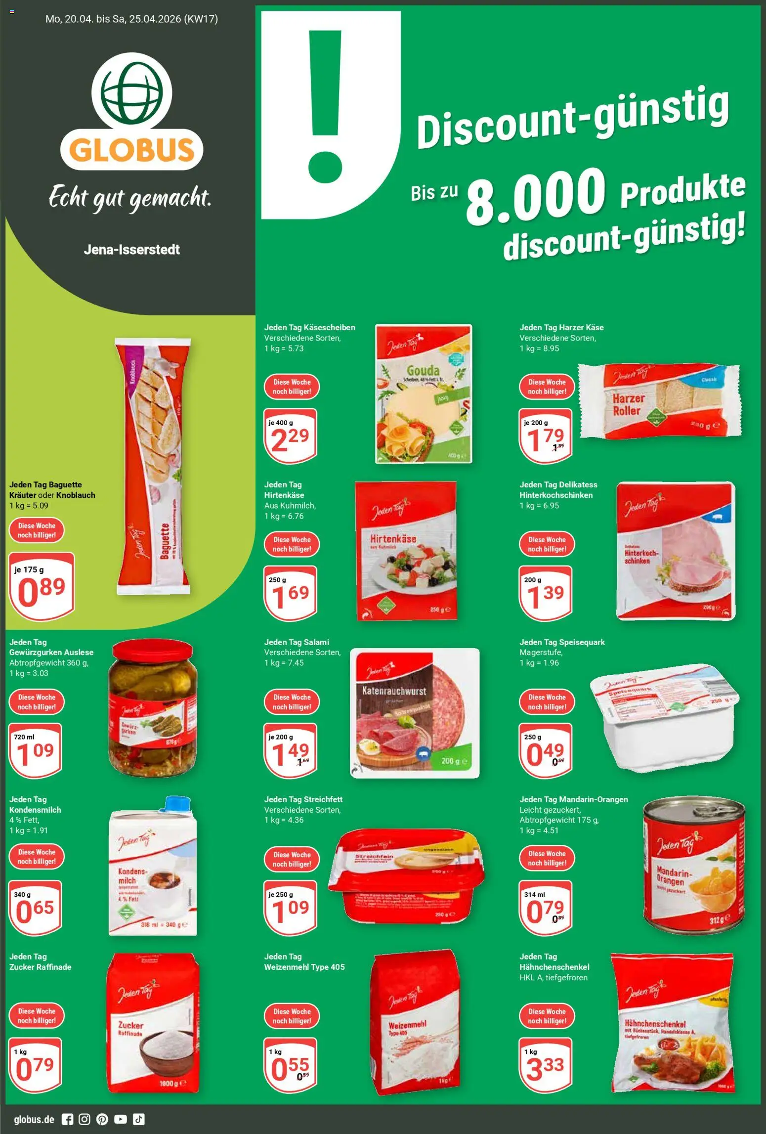 Globus Prospekt 	 – gültig ab 20.04.2026 | Seite: 1 | Produkte: Milch, Gouda, Baguette, Zucker