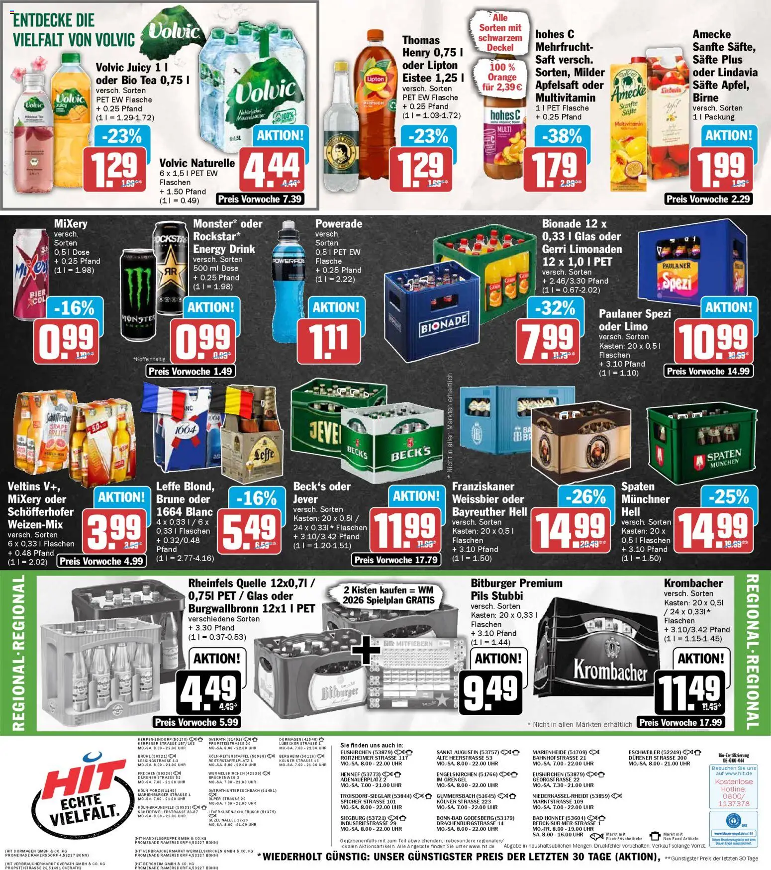 HIT Prospekt 	 – gültig ab 20.04.2026 | Seite: 20 | Produkte: Krombacher, Hohes c, Volvic, Rheinfels quelle