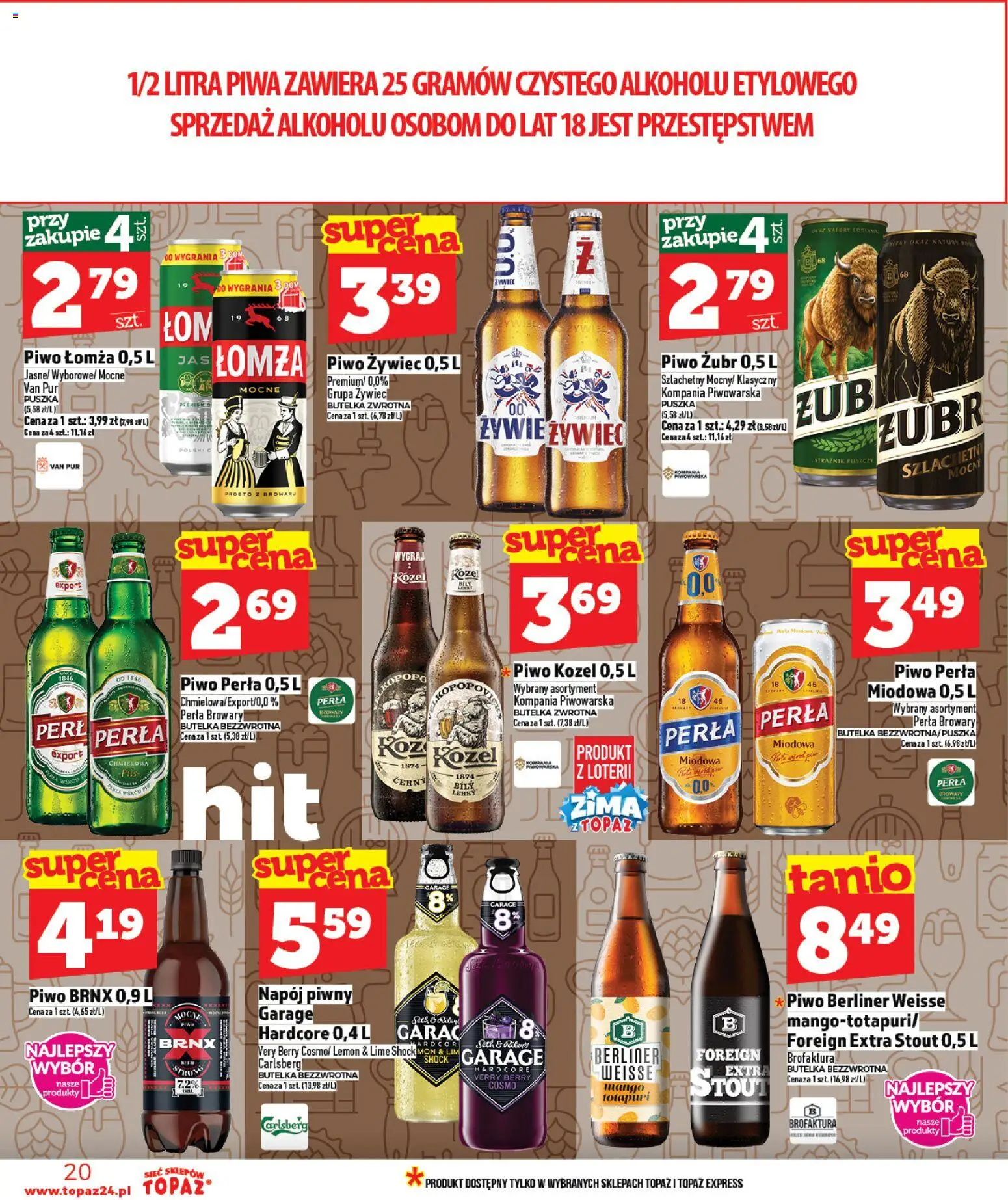 Topaz Gazetka MAZ od 08.01.2026 | Strona: 20 | Produkty: Mango, Piwo żubr, Piwo, Piwo kozel