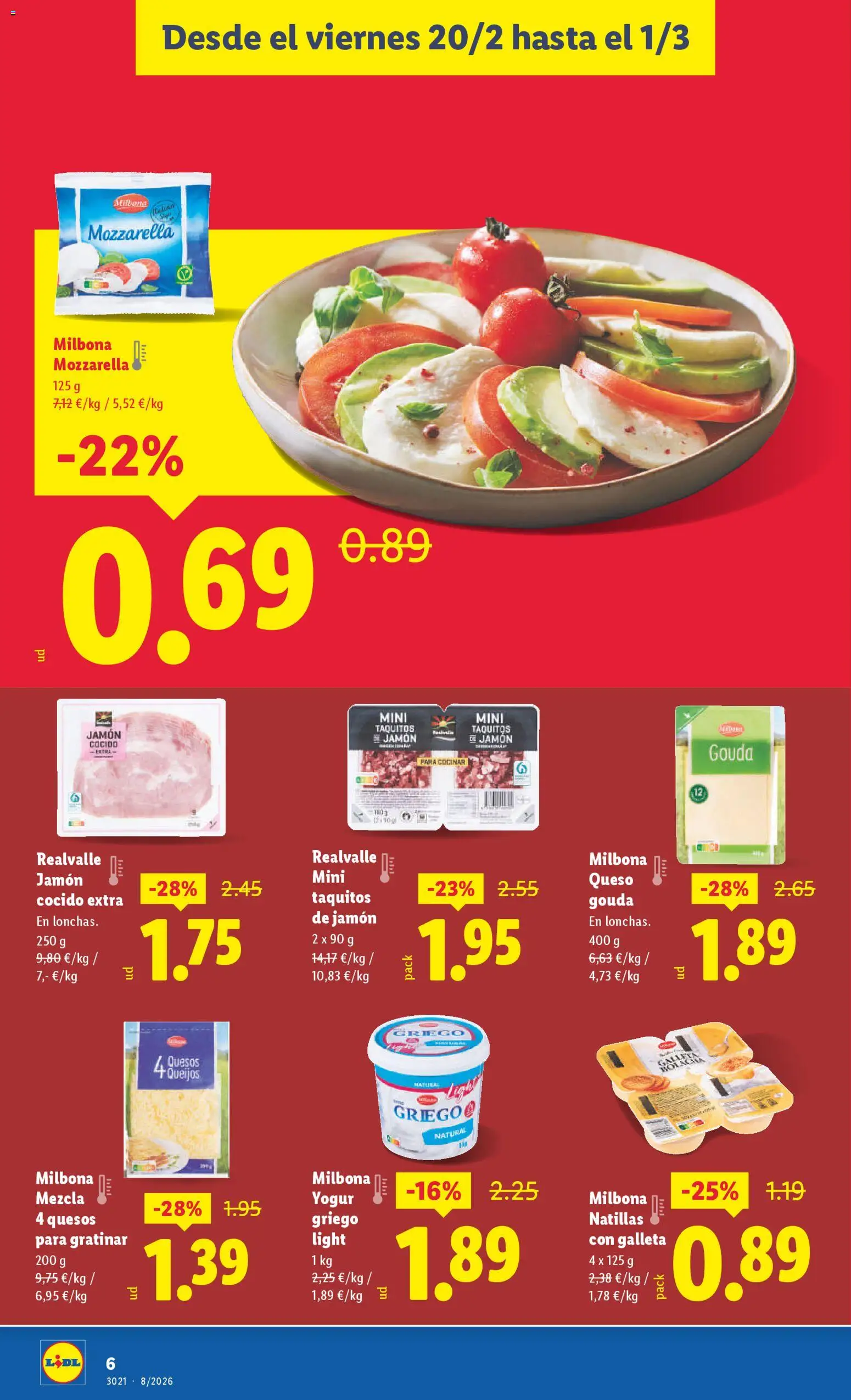 Lidl - C.C. Aldaya │ válido desde el 20.02.2026 | Página: 6 | Productos: Yogur, Jamón, Jamón cocido, Queso Gouda