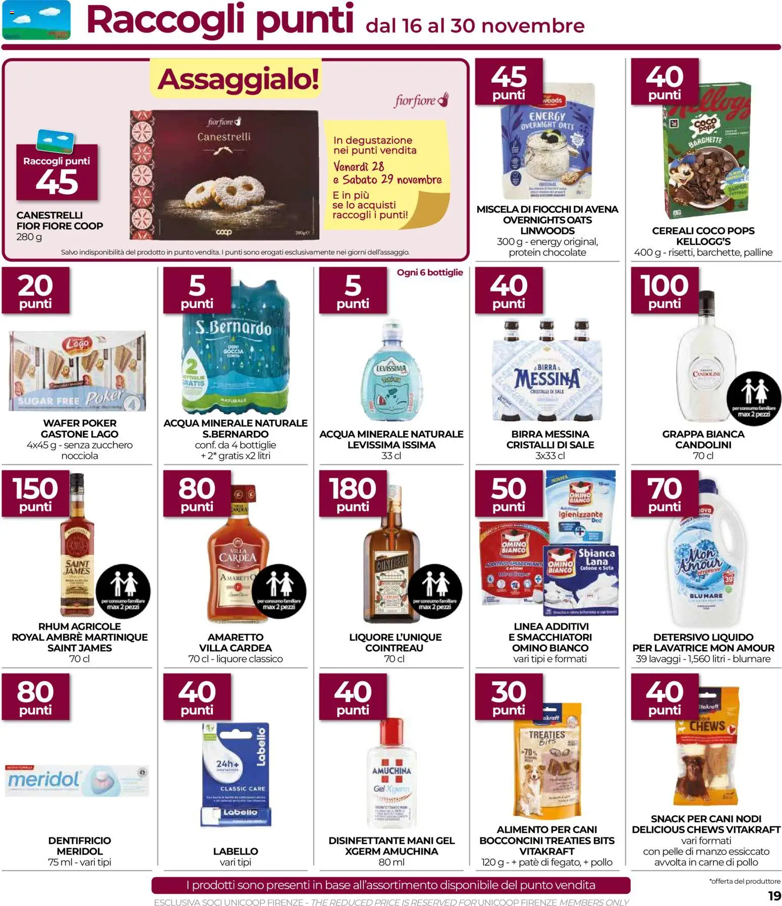 Volantino COOP del 20.11.2025 | Pagina: 19 | Prodotti: Dentifricio, Canestrelli, Acqua minerale, Liquore
