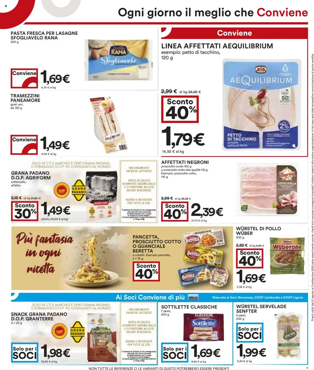 Volantino COOP del 21.08.2025 | Pagina: 9 | Prodotti: Prosciutto Crudo, Formaggio, Grana Padano, Guanciale