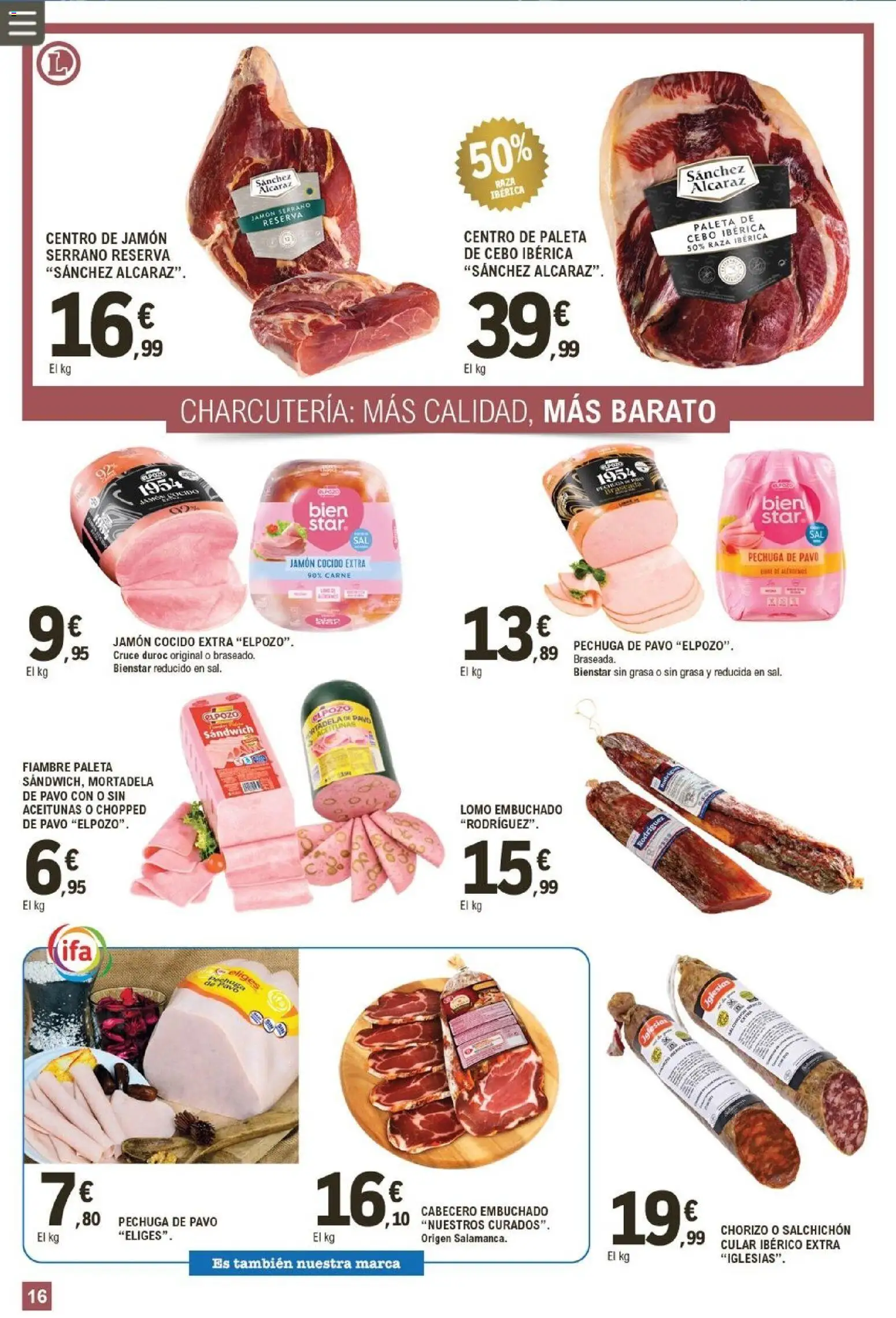 E.Leclerc folleto │ válido desde el 07.01.2026 | Página: 16 | Productos: Jamón serrano, Jamón, Jamón cocido, Mortadela