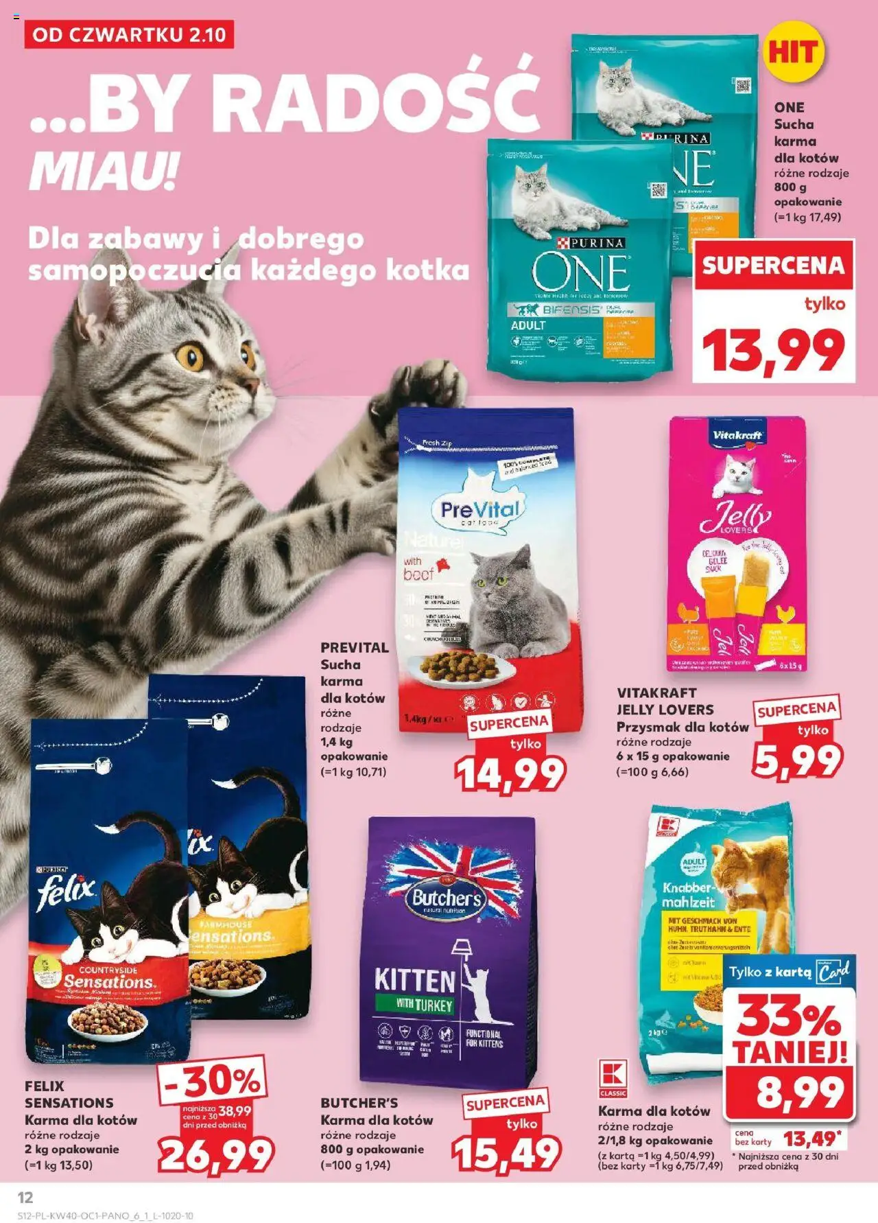 Kaufland gazetka - Zwierzęta od 02.10.2025 | Strona: 12 | Produkty: Karta, Karma dla kotów