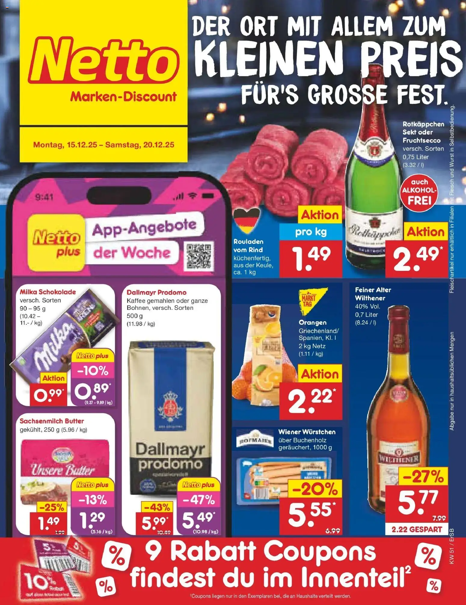Netto Marken-Discount prospekt Nordhausen	 – gültig ab 15.12.2025 | Seite: 1 | Produkte: Kaffee, Schokolade, Fruchtsecco, Rotkäppchen