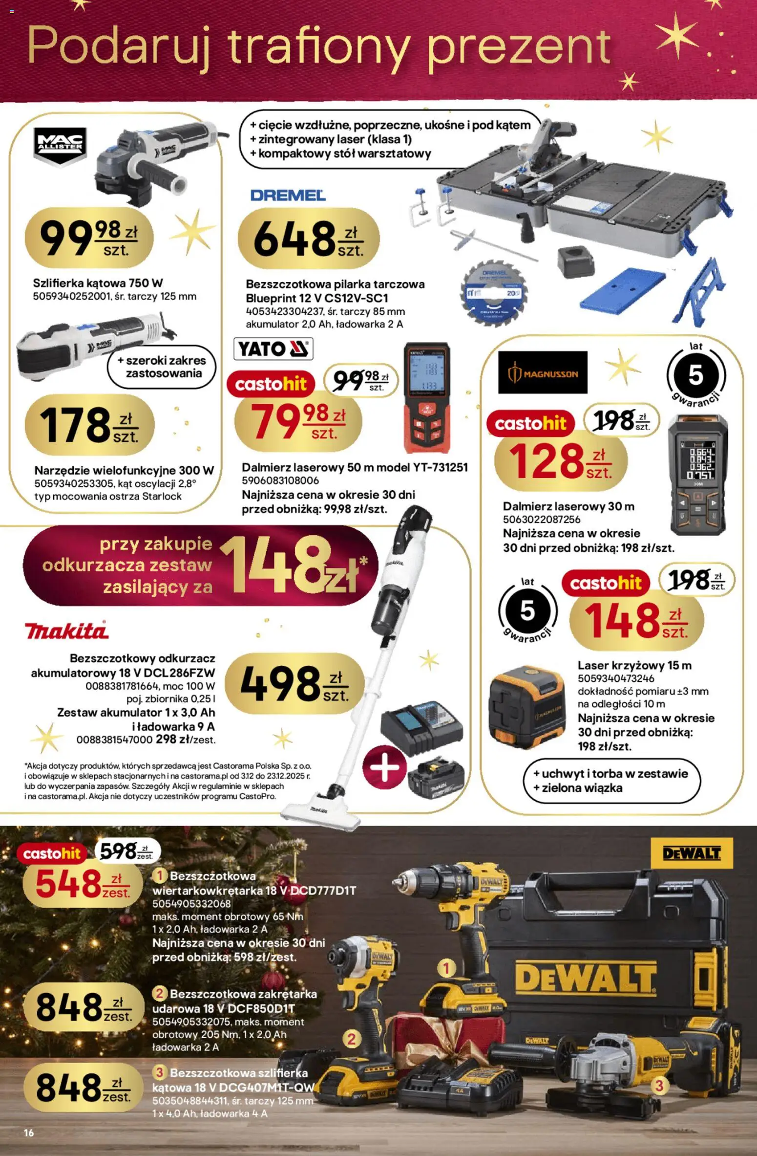 Castorama Gazetka od 03.12.2025 | Strona: 16 | Produkty: Ładowarka, Torba, Odkurzacz, Dalmierz laserowy