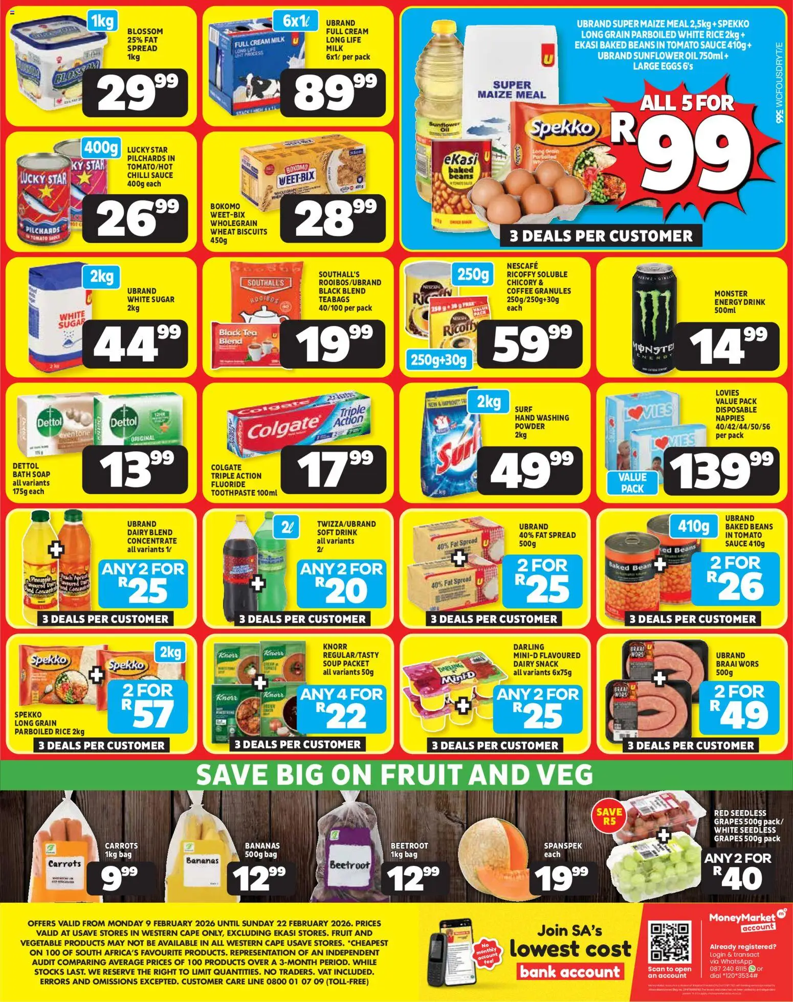 New Usave catalogue – valid from 09.02.2026 | Page: 2 | Products: Bag, Milk, Bananas, Soap