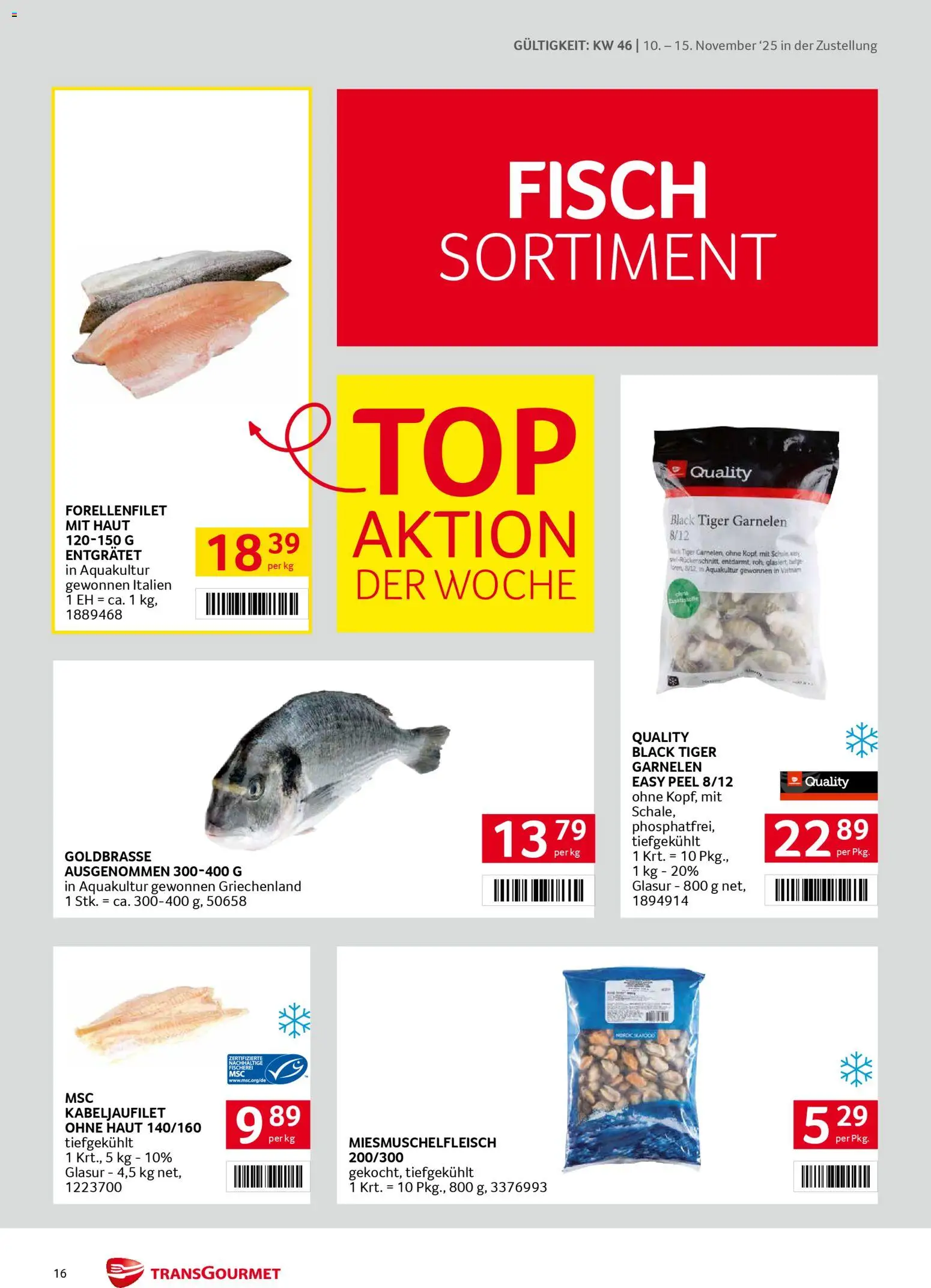 Transgourmet Zustellaktion gültig ab 10.11.2025 | Seite: 16 | Produkte: Fisch