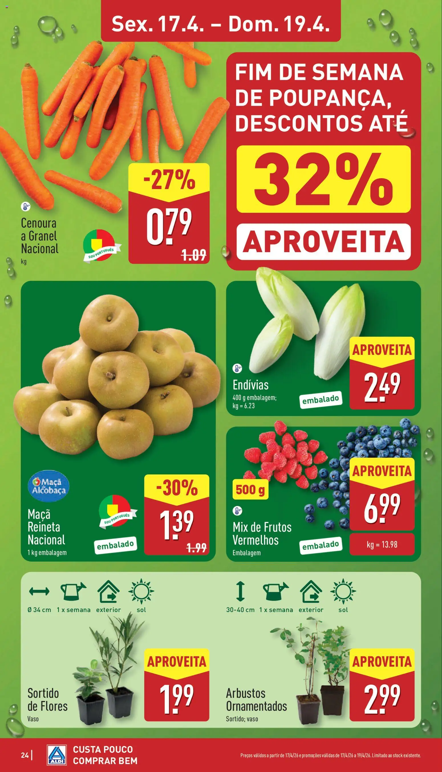 Aldi folheto │ válido de 13.04.2026 | Página: 24 | Produtos: Flores, Maça, Vaso, Cenoura