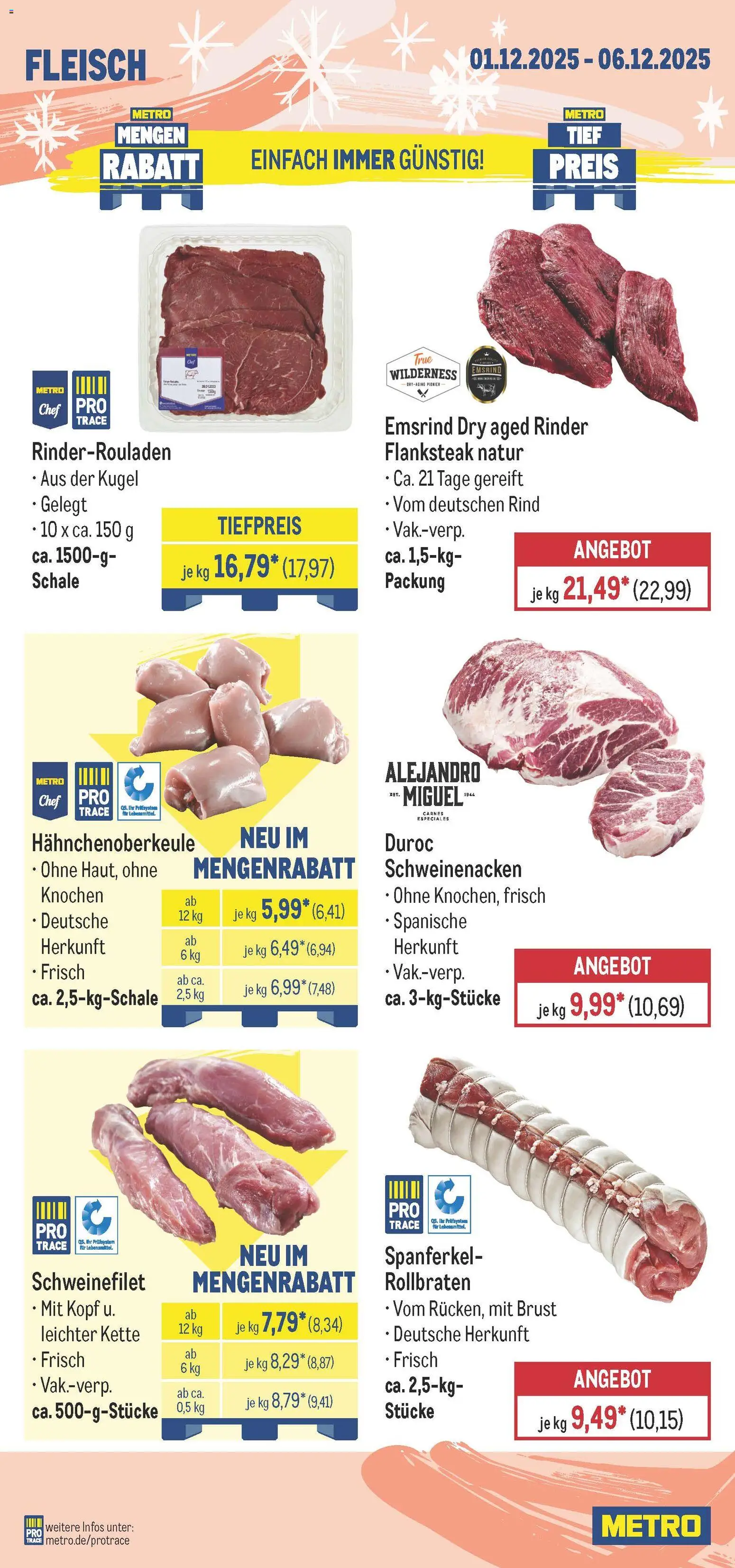Metro Prospekt 	 – gültig ab 01.12.2025 | Seite: 3 | Produkte: Rinderrouladen, Schweinenacken, Schweinefilet, Fleisch