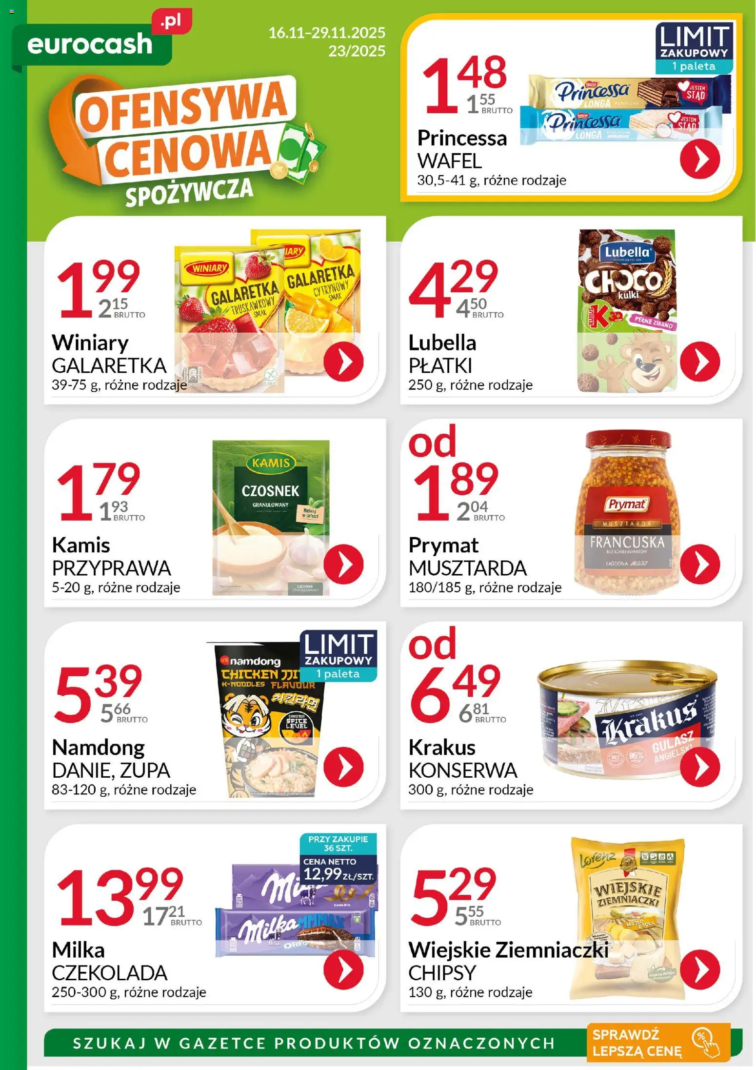 Eurocash Gazetka - Ofensywa Cenowa Spożywcza od 16.11.2025 | Strona: 1 | Produkty: Galaretka, Milka, Musztarda, Gulasz